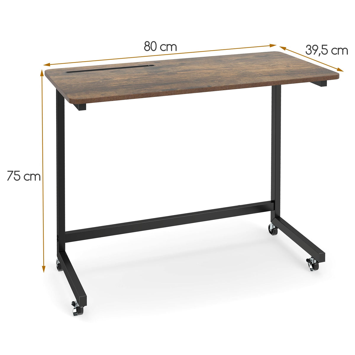 Mobile Laptop Side Table with Storage Slot, Rustic Brown