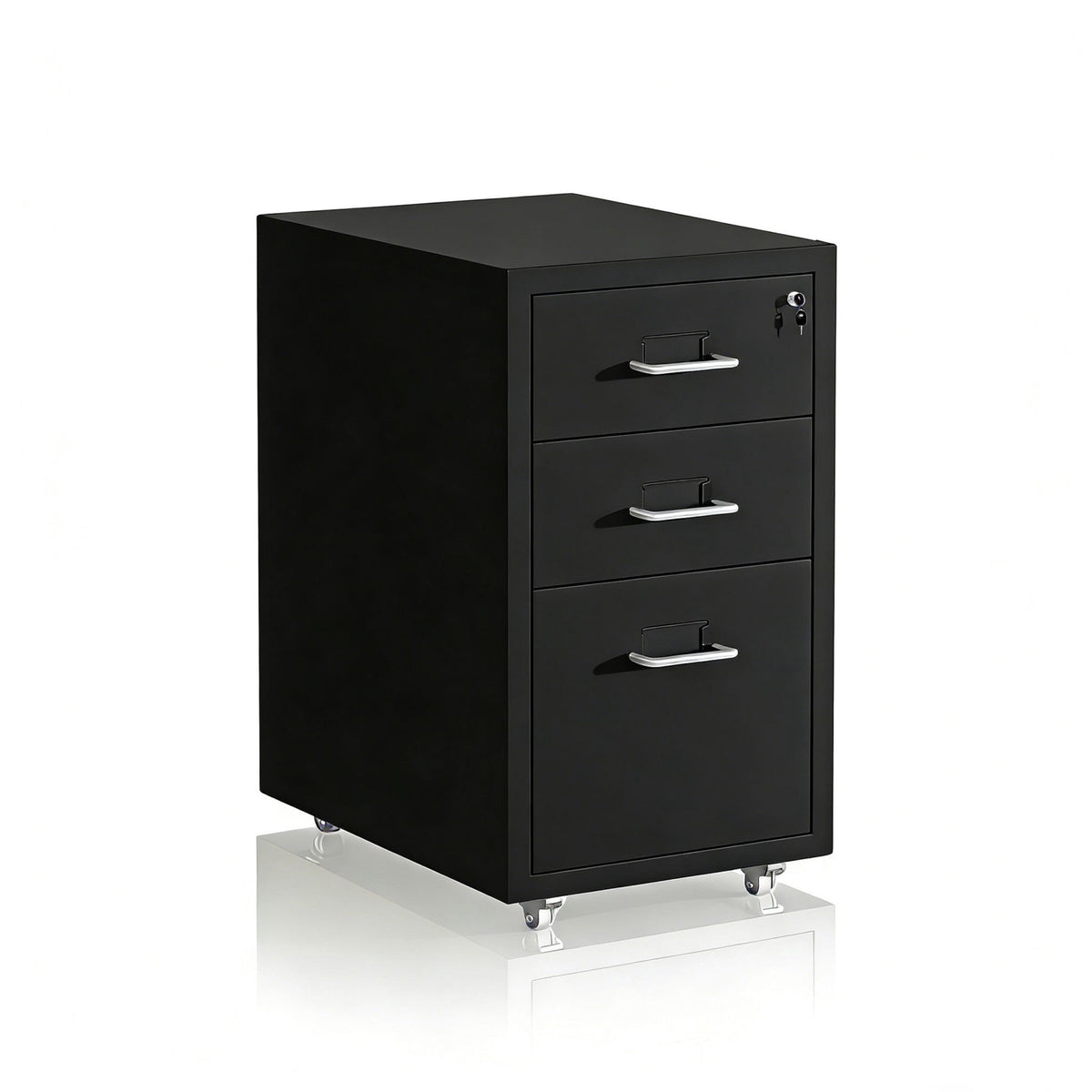 Mobile Metal Filing Cabinet, 3-Drawer Lockable, Rolling