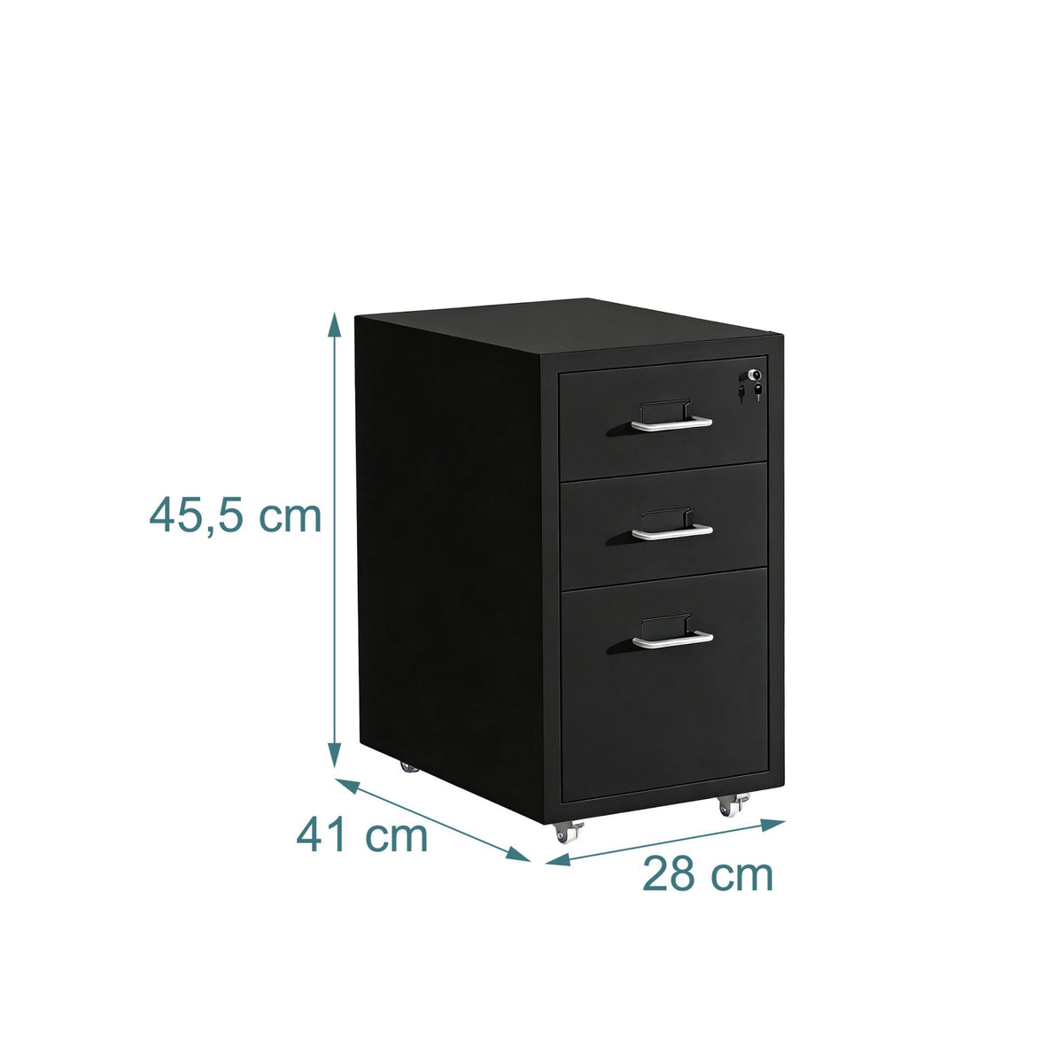 Mobile Metal Filing Cabinet, 3-Drawer Lockable, Rolling