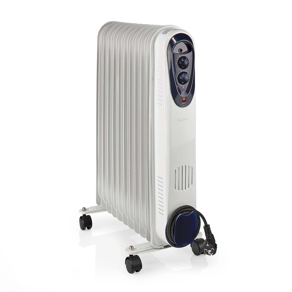 Mobile Oil Radiator | 1000 / 1500 / 2500 W | 11 Fins | Adjustable thermostat | 3 Heat Settings | Fall over protection | White