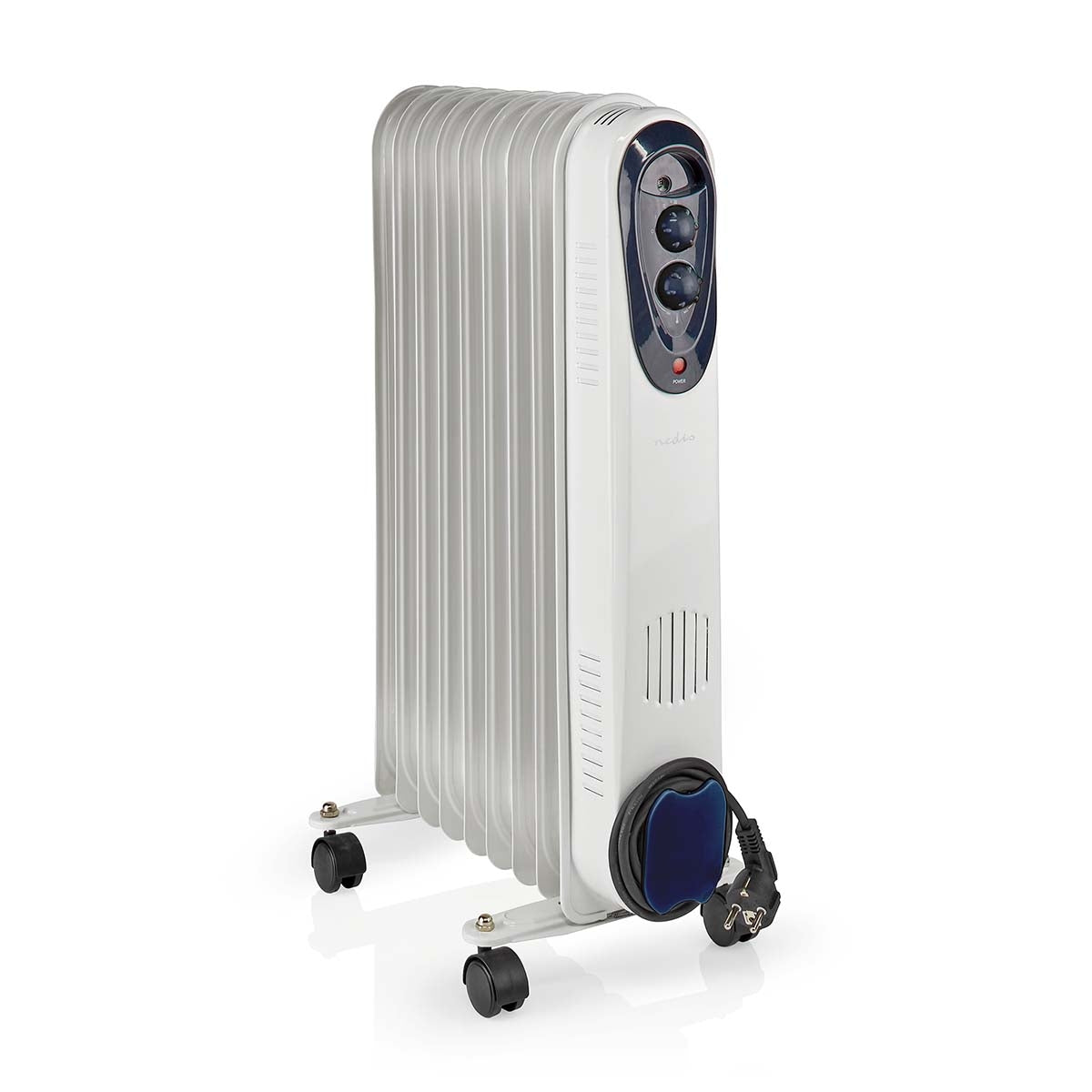 Mobile Oil Radiator | 800 / 1200 / 2000 W | 9 Fins | Adjustable thermostat | 3 Heat Settings | Fall over protection | White