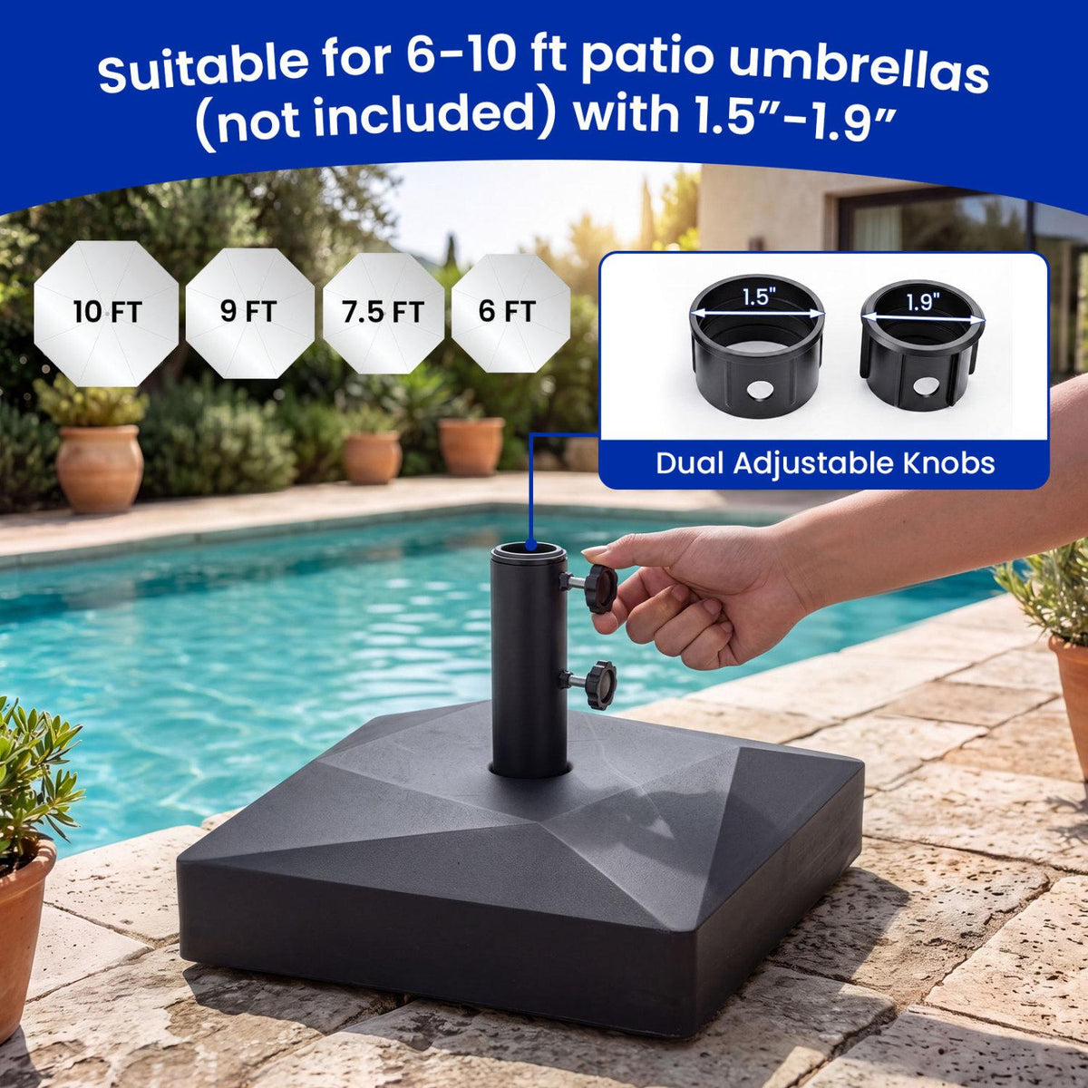 Mobile Patio Umbrella Base, 154 lbs, Black, HDPE, Wheels