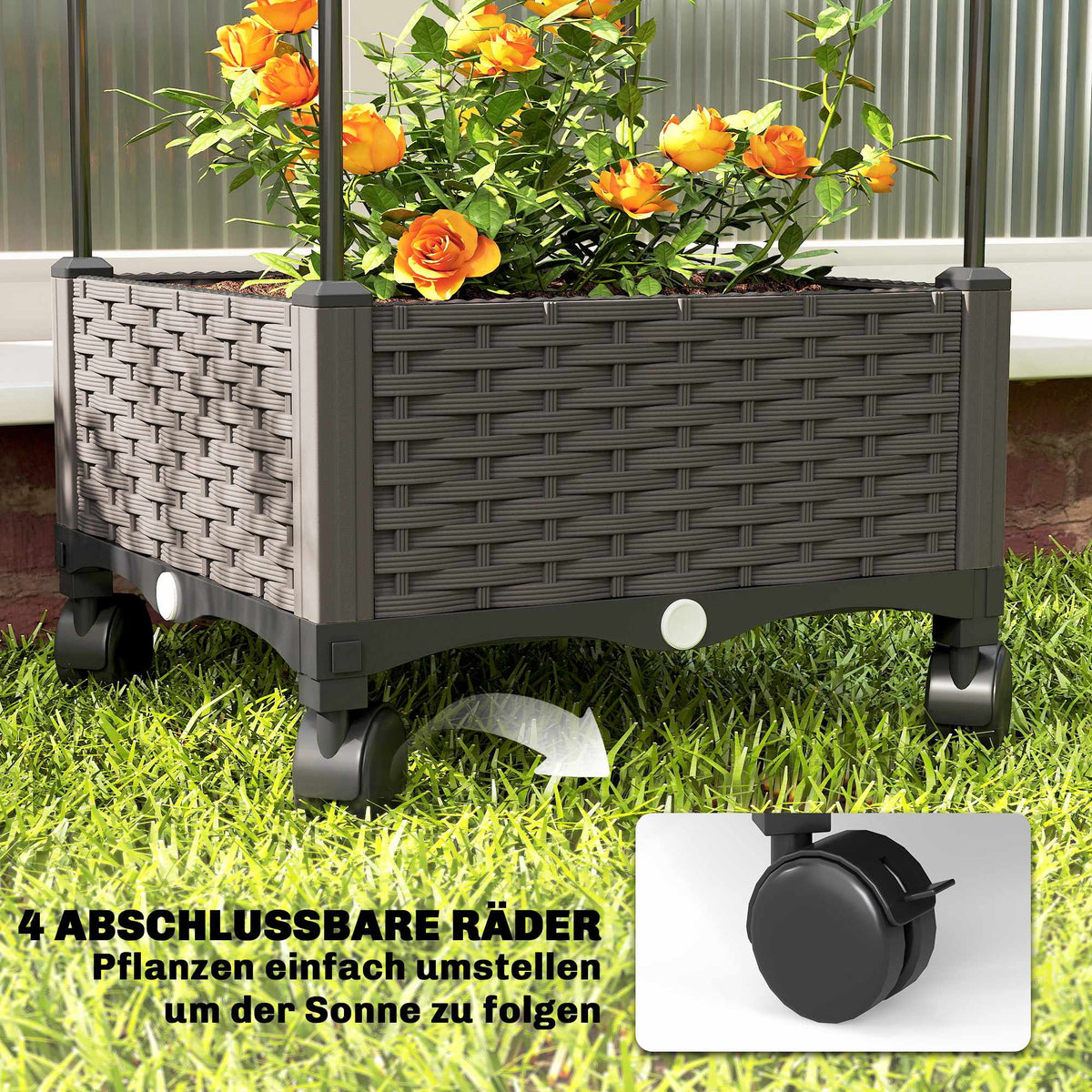 Mobile Planter Box with Trellis, 185cm, 24L Capacity