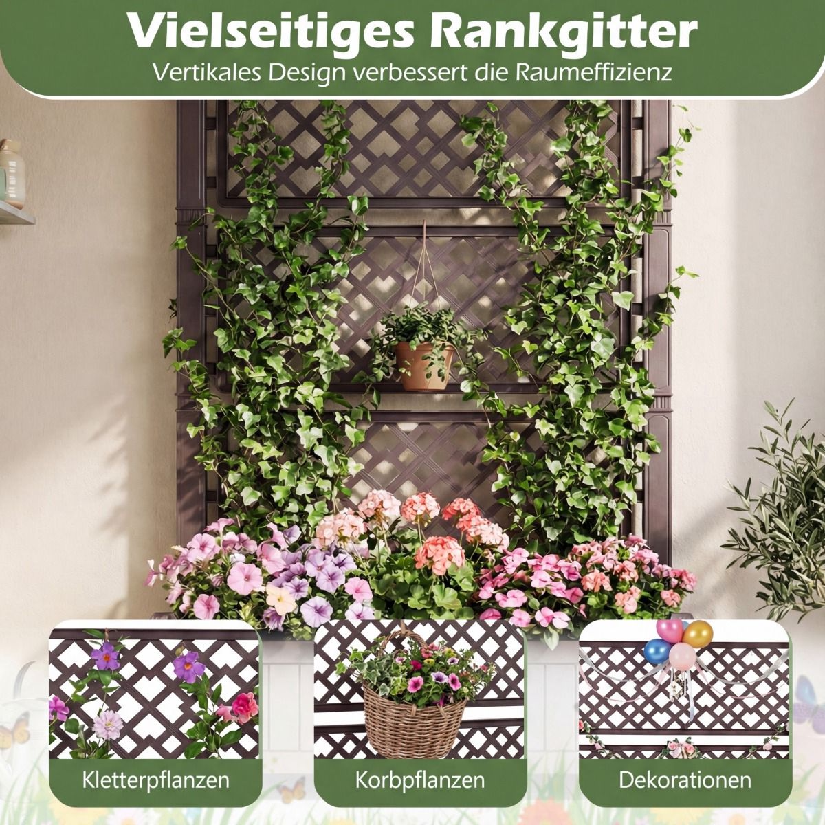 Mobile Planter with Trellis & Drainage, Brown, 80x40x140 cm
