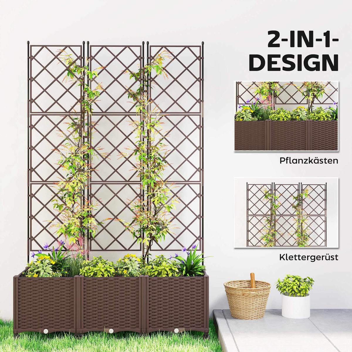 Mobile Planter with Trellis, Self-Watering, 120x40x192 cm
