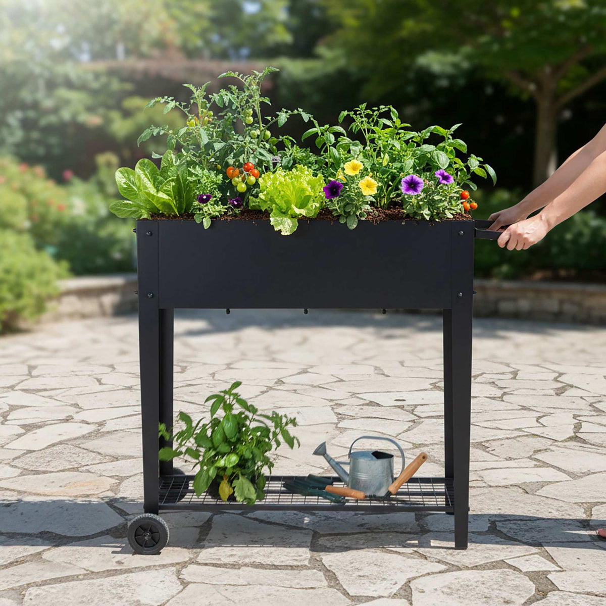 Mobile Raised Garden Bed – Wheels, Storage Shelf