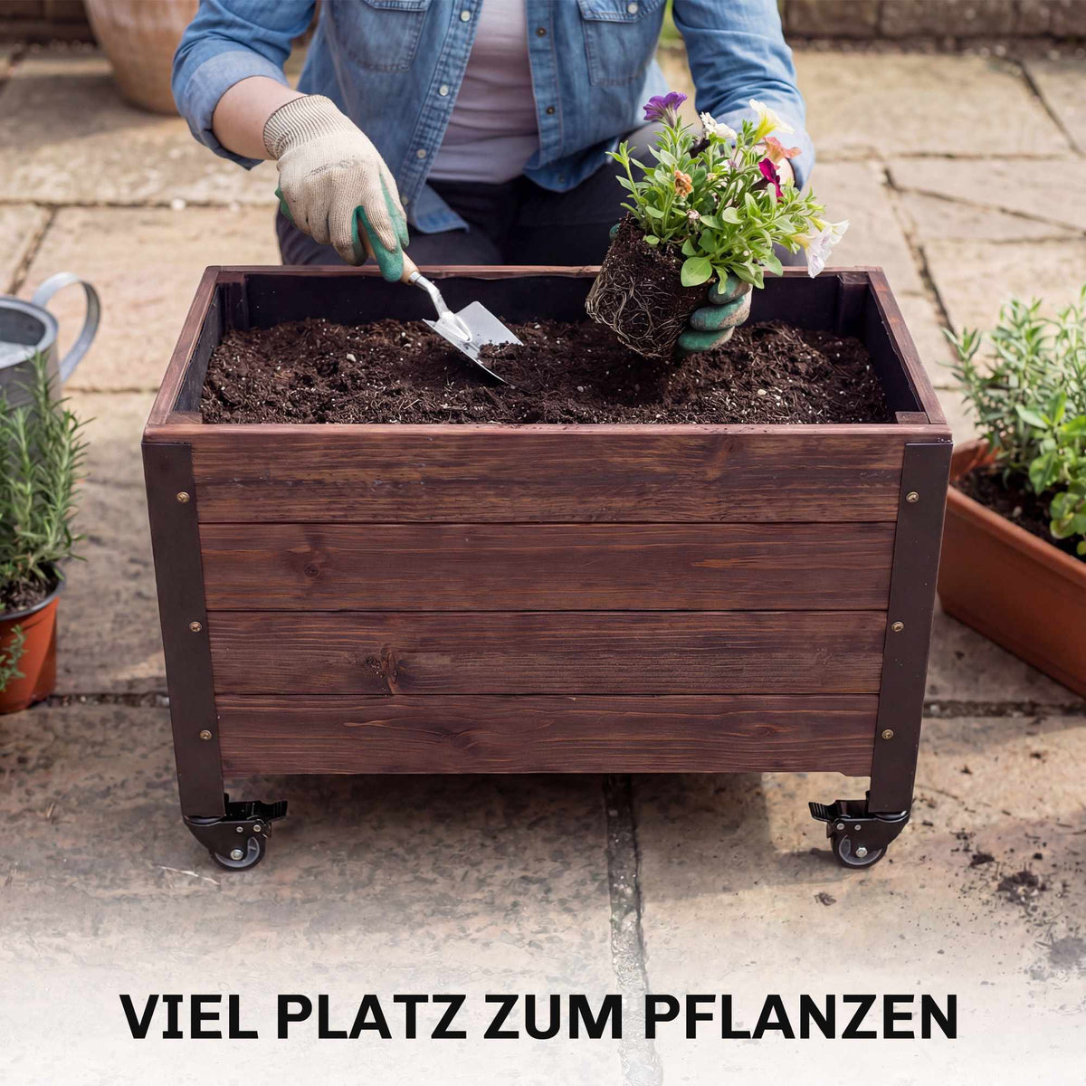 Mobile Raised Garden Bed with Wheels, 60x30x41 cm