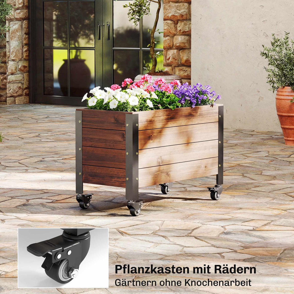 Mobile Raised Garden Bed with Wheels, 60x30x41 cm