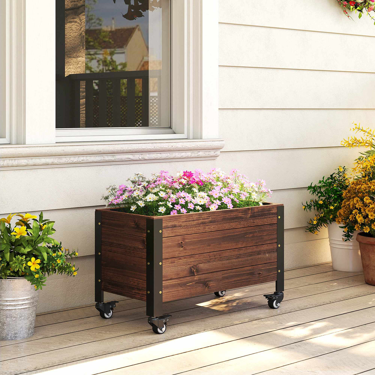 Mobile Raised Garden Bed with Wheels, 60x30x41 cm