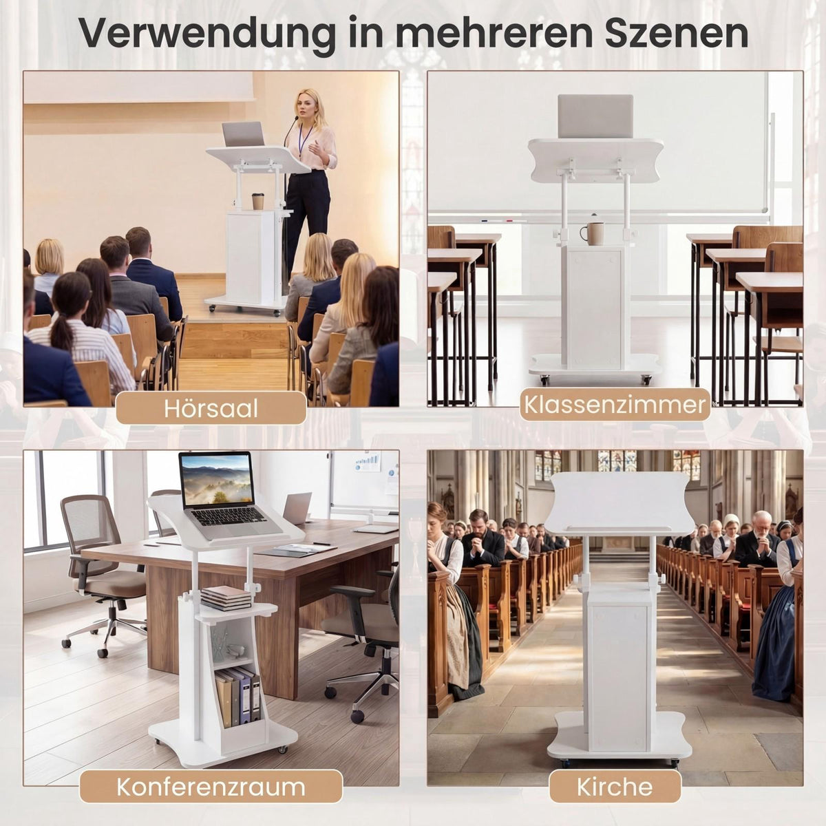 Mobile Standing Desk With Wheels, Tilting Top, 72-112 Cm