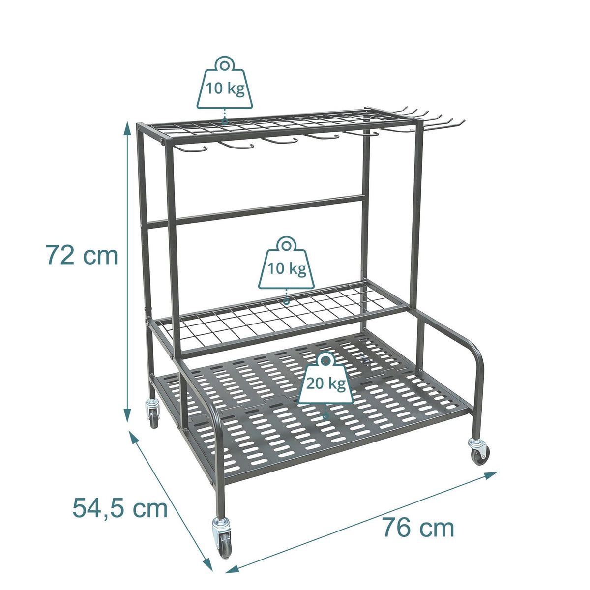 Mobile Steel Garden Tool Rack with Castors