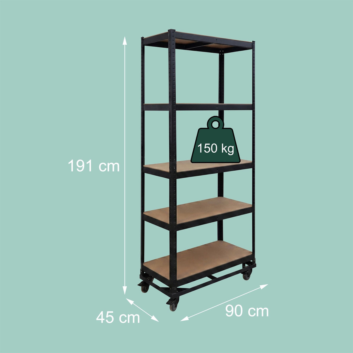 Mobile Steel Shelving Unit, Adjustable, Locking Casters