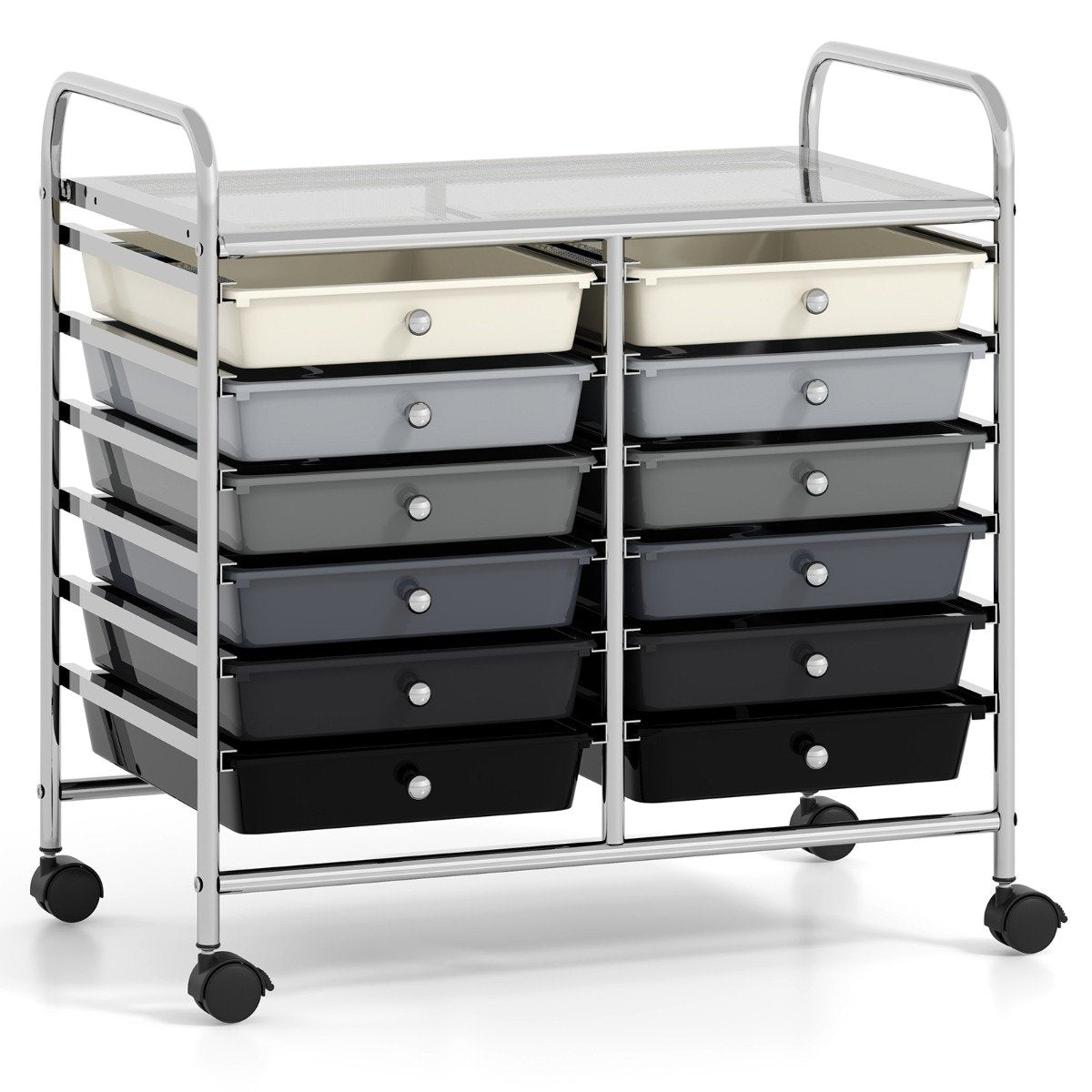Mobile Storage Cart with 12 Stackable Drawers, Black