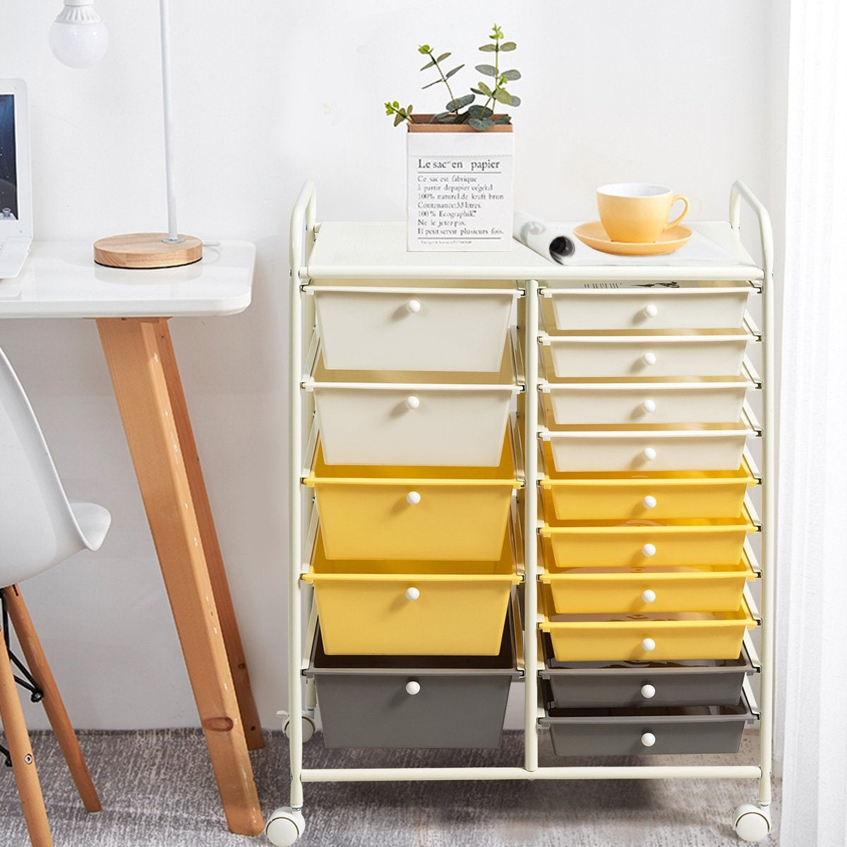 Mobile Storage Cart with 15 Stackable Drawers, Multi-Color