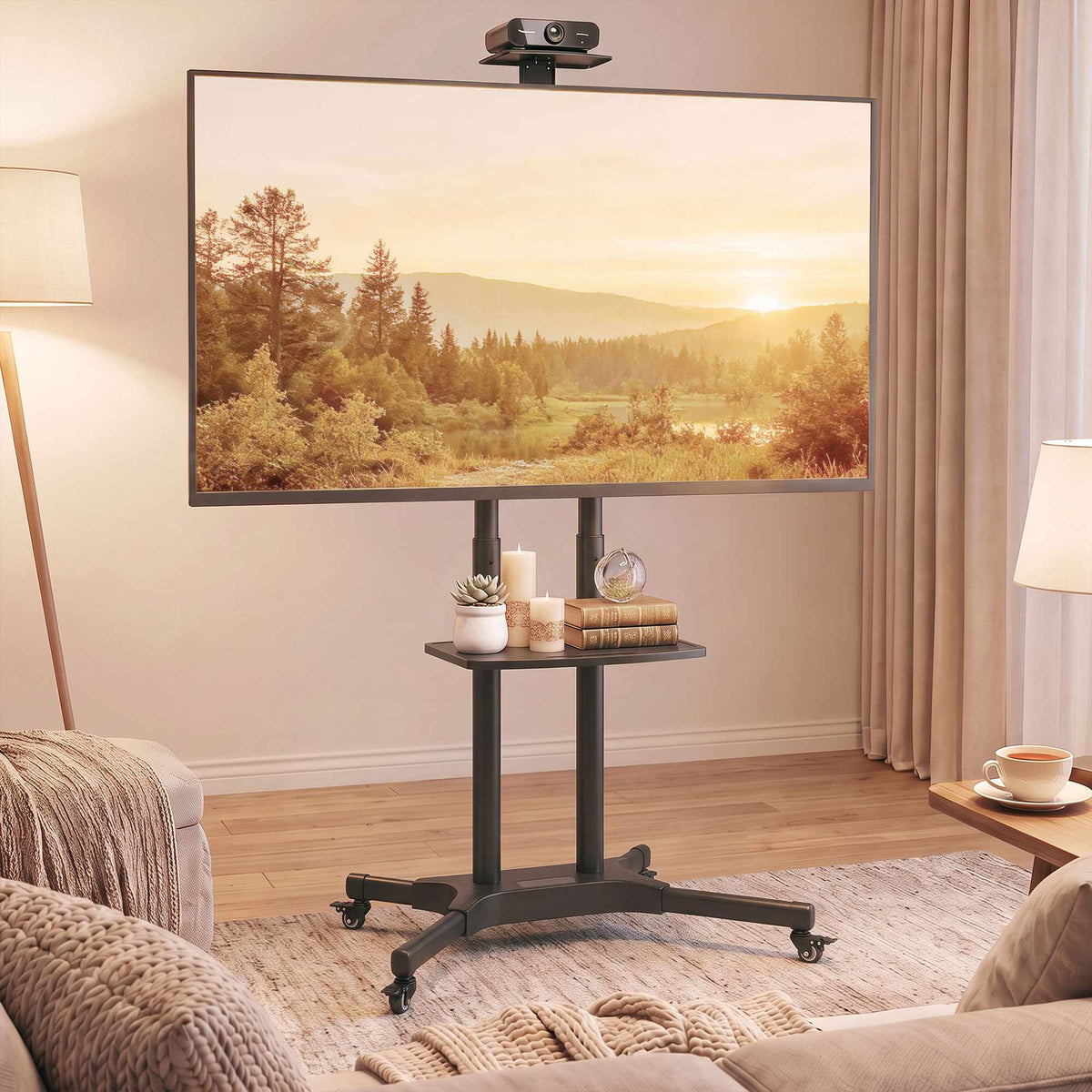Mobile TV Stand with Adjustable Height, 32-75 Inch, Metal