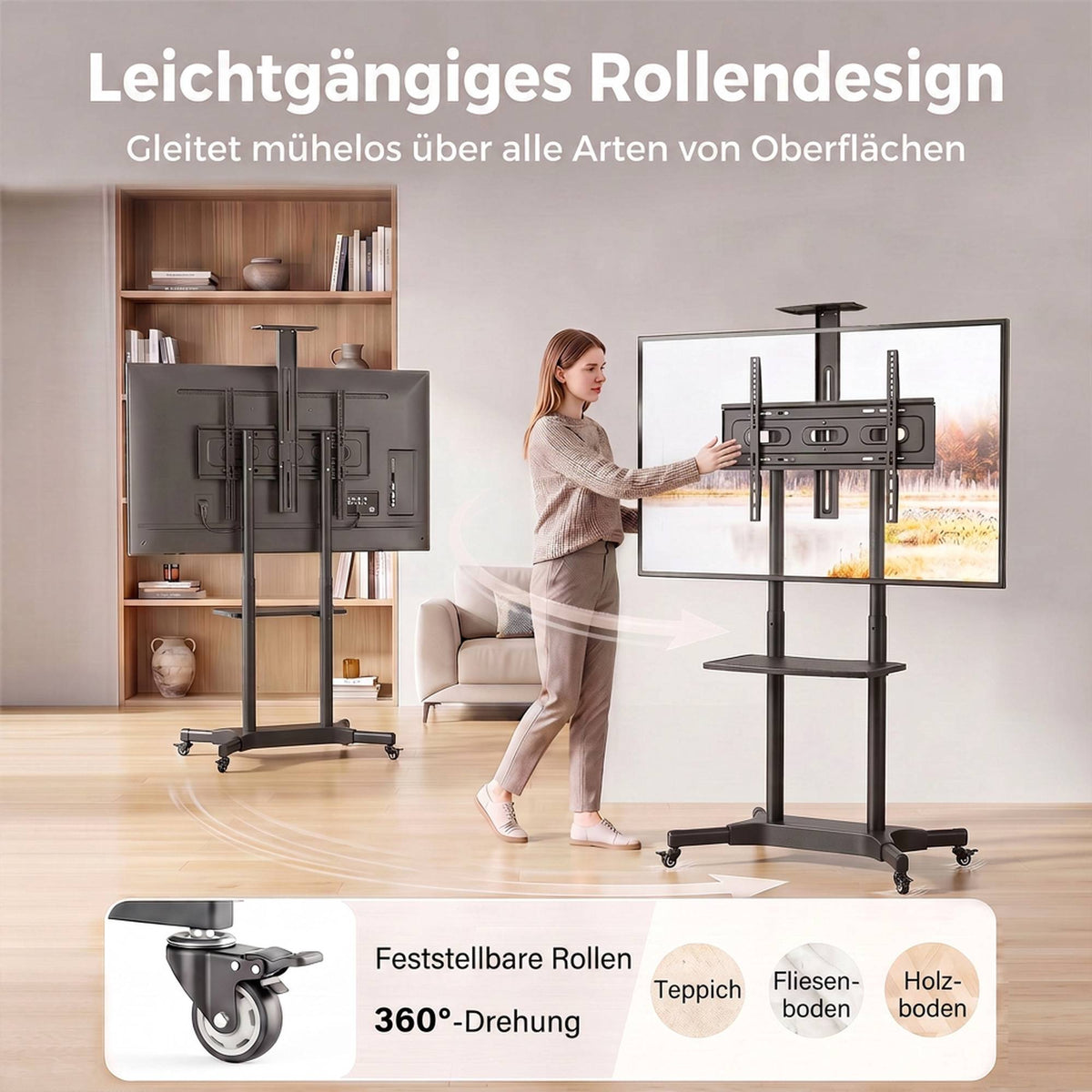 Mobile TV Stand with Adjustable Height, 32-75 Inch, Metal