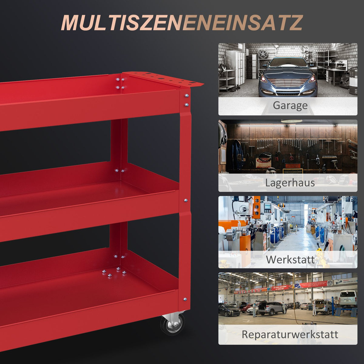 Mobile Tool Cart – 3-Tier Steel, Locking Wheels