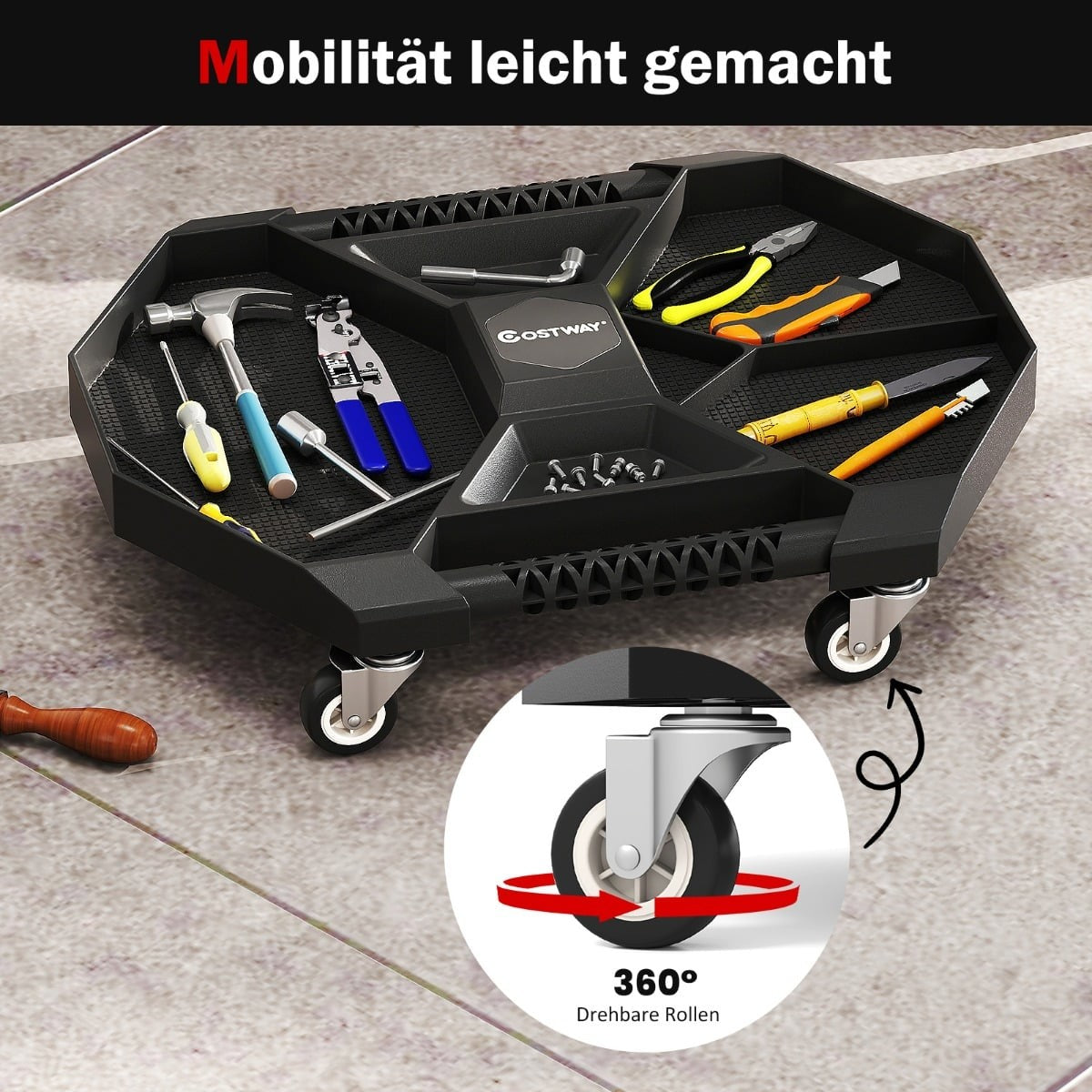 Mobile Tool Creeper with 4 Swivel Wheels, 135kg Capacity