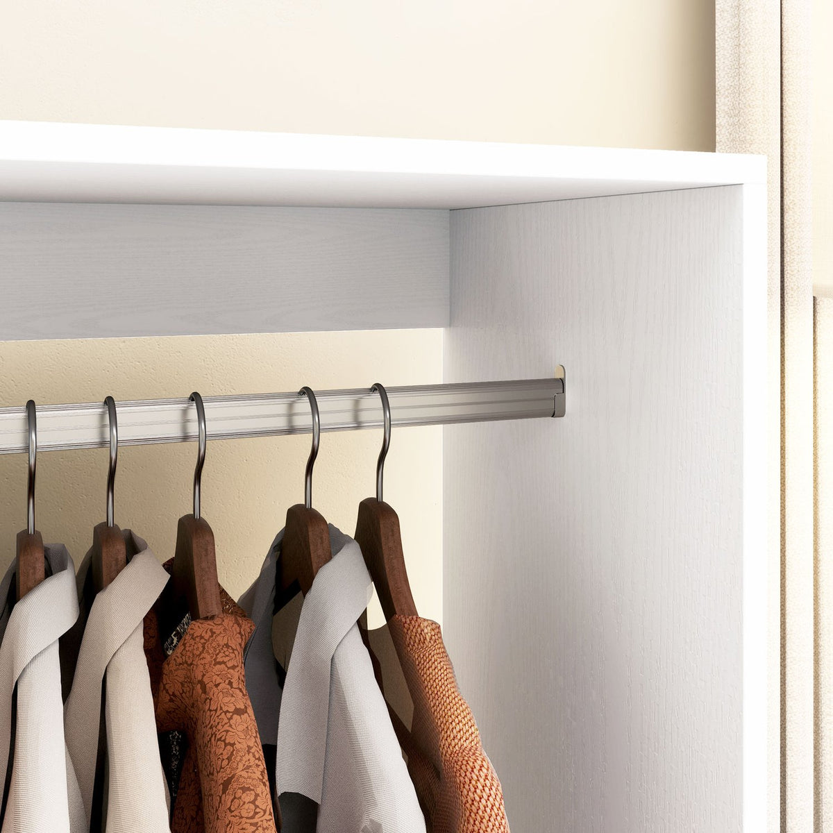 Mobile Wardrobe Wardrobe Cabinet with Shelf 4 Swivel Wheels for Living Room Bedroom Aluminum Alloy 60 x 40 x 127 cm White