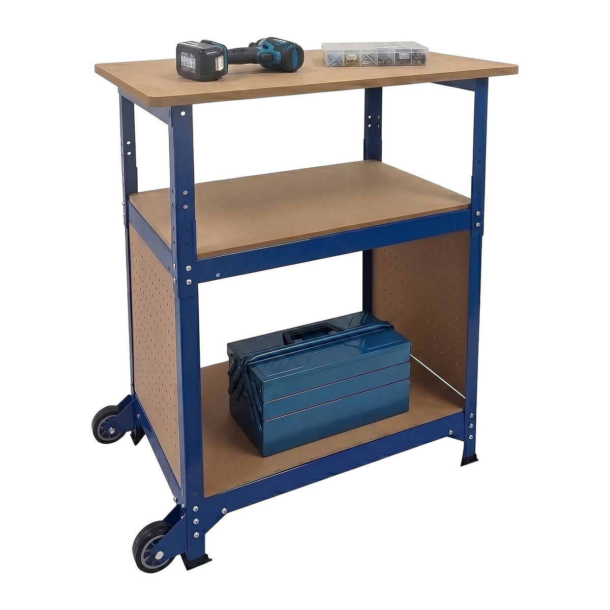 Mobile Workbench With Casters, Pegboard, Adjustable Height