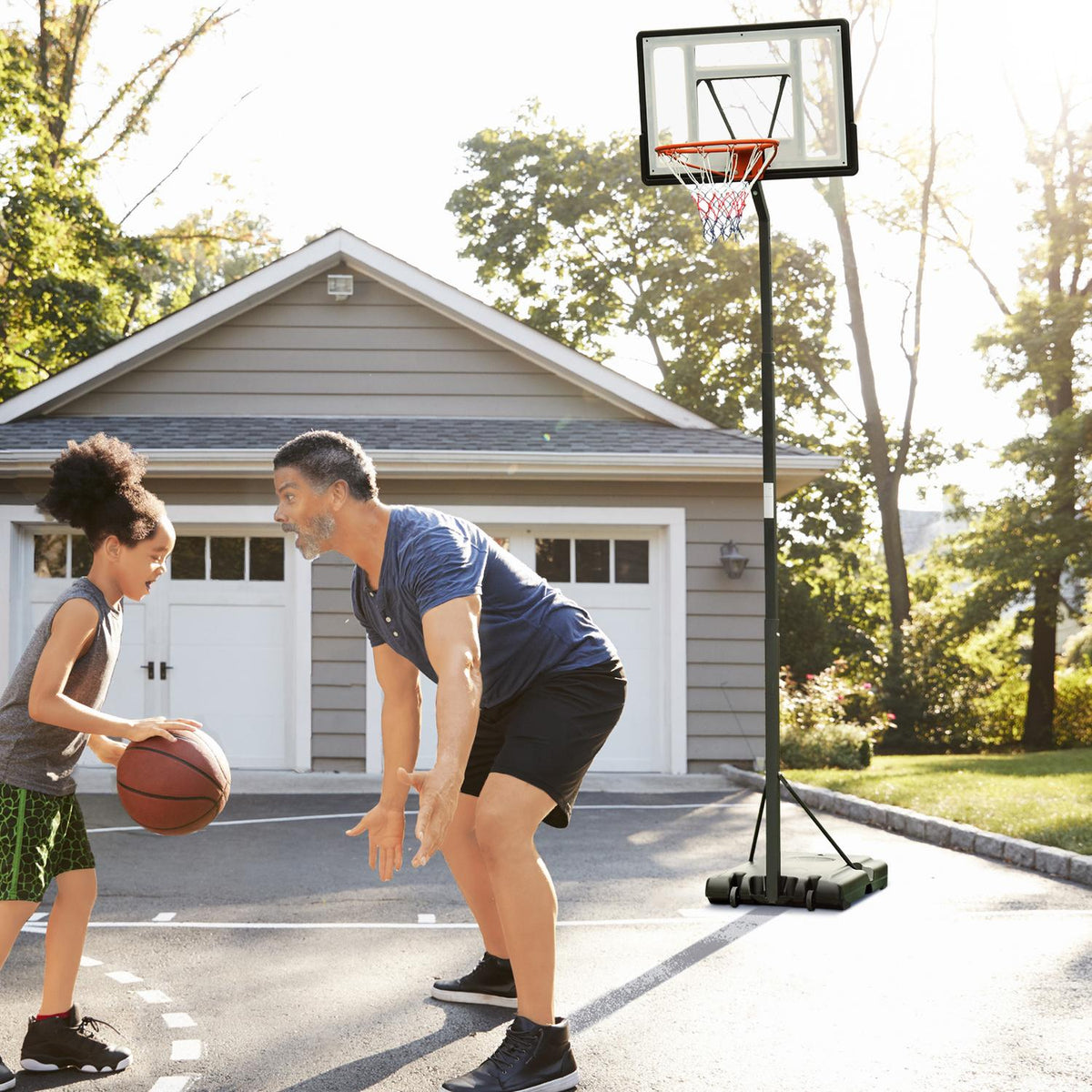 Mobile basketball stand basketball hoop with height-adjustable stand, steel + plastic, black, 90 x 165 x 302-352 cm