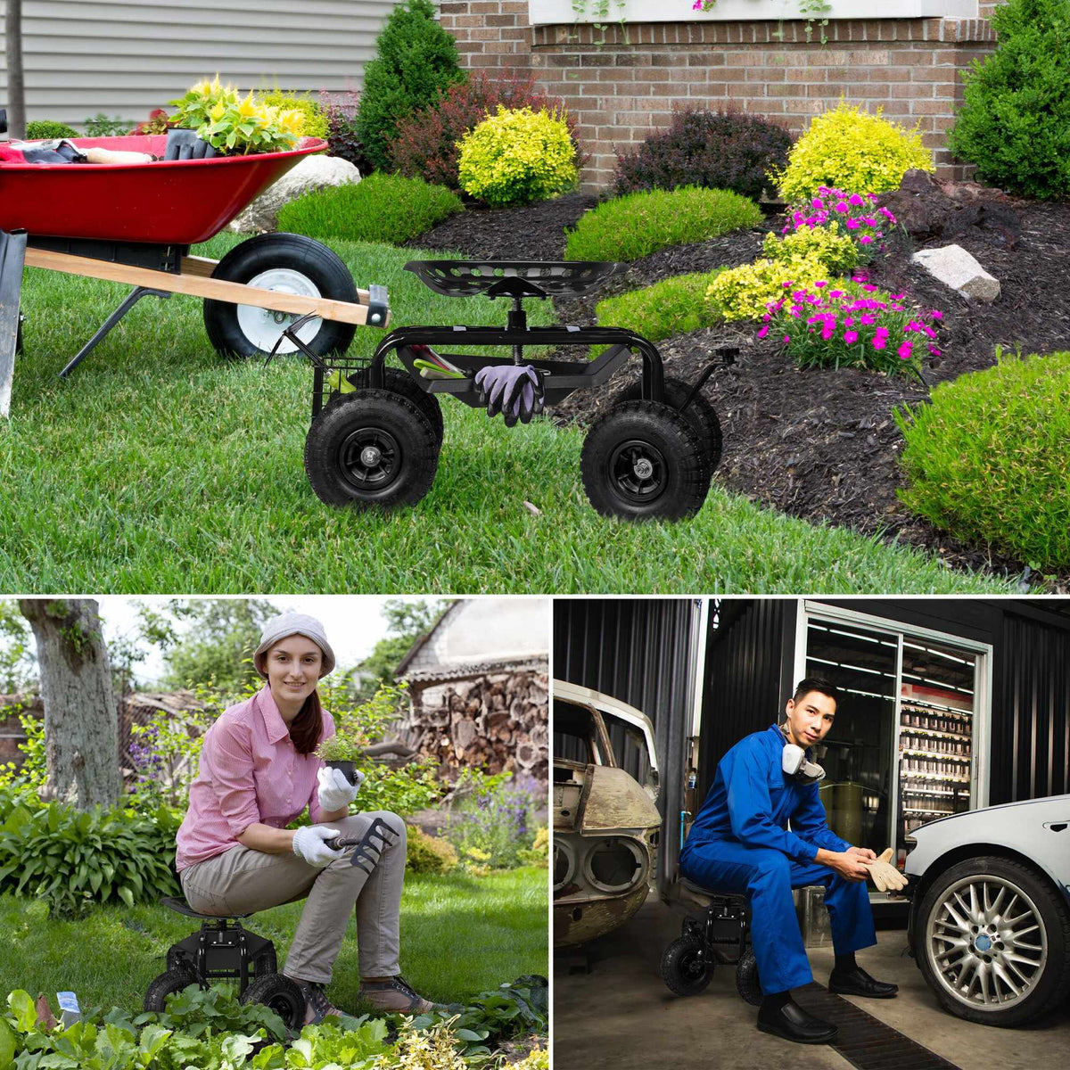 Mobile garden seat with storage