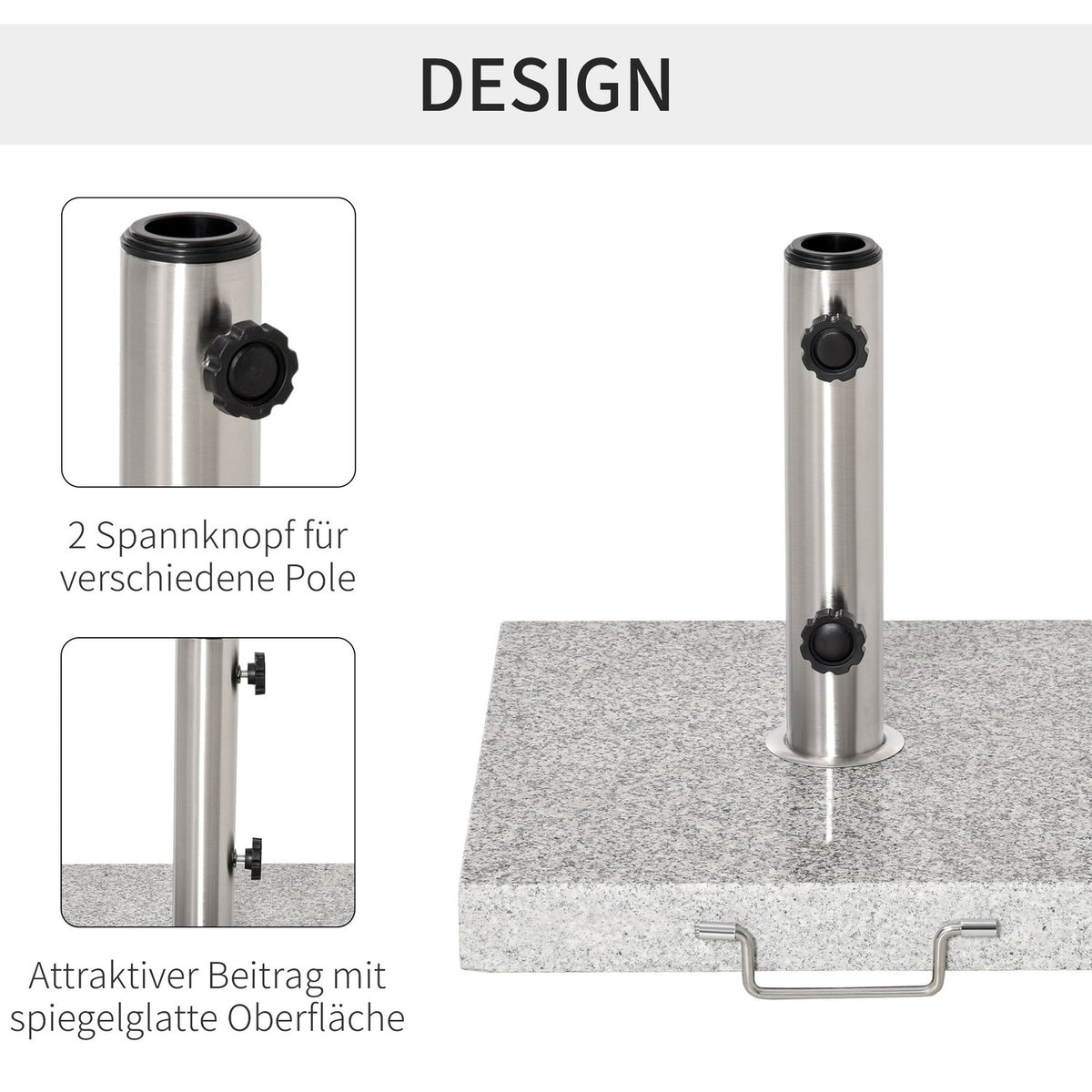 Mobile parasol stand 28kg marble stainless steel 42x42x36cm stable umbrella base for garden & terrace