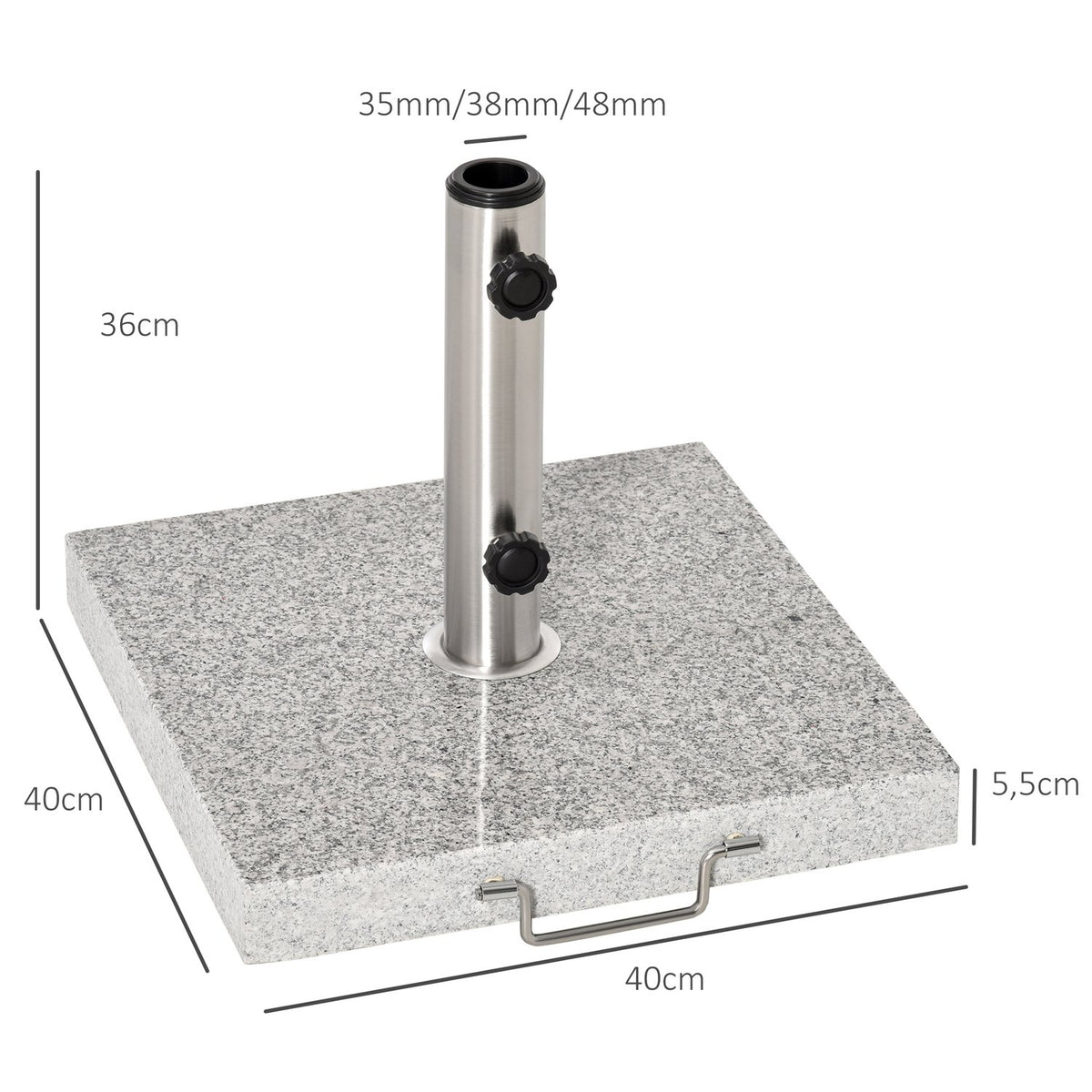 Mobile parasol stand 28kg marble stainless steel 42x42x36cm stable umbrella base for garden & terrace