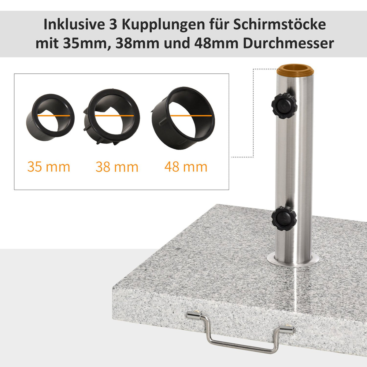 Mobile parasol stand 28kg marble stainless steel 42x42x36cm stable umbrella base for garden & terrace