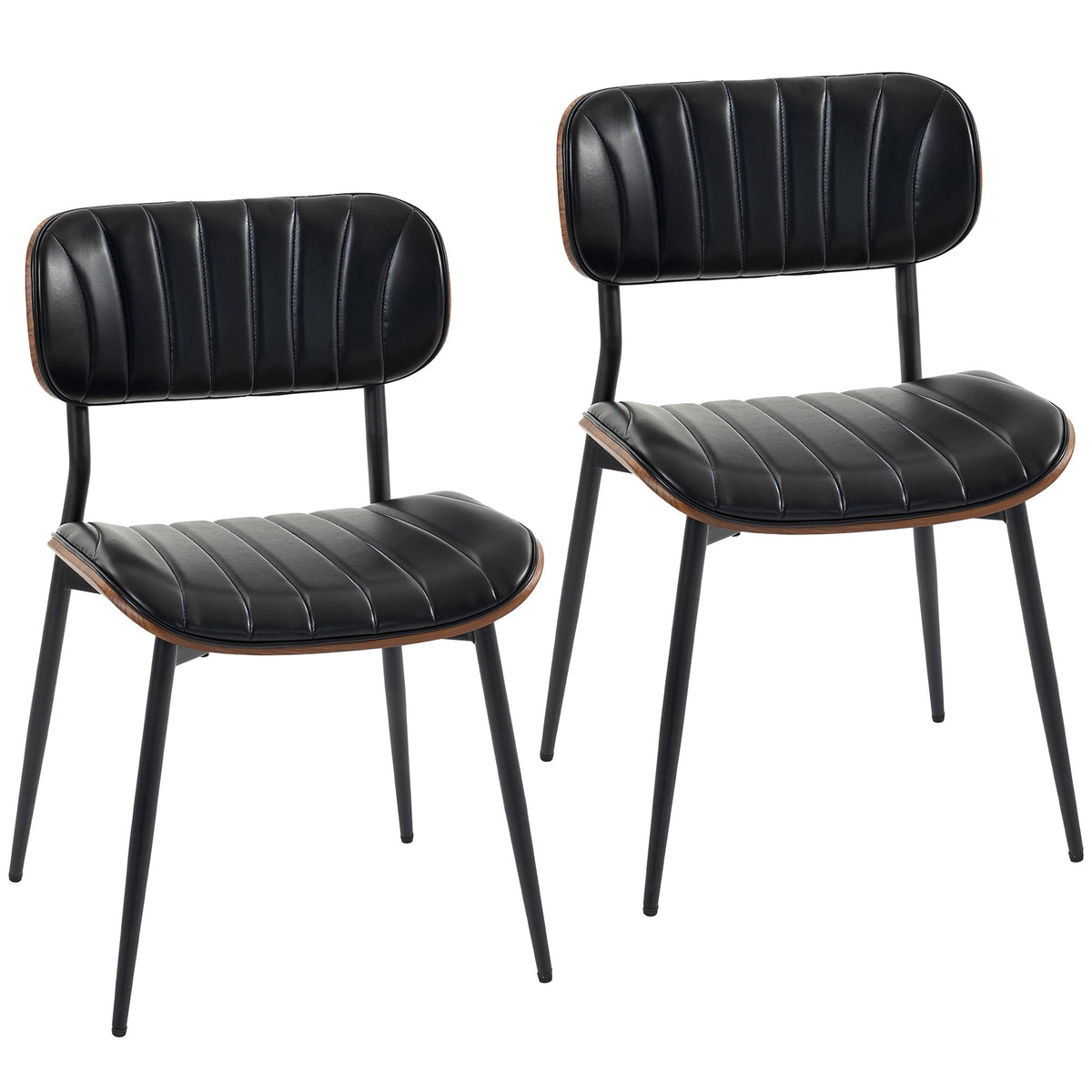 Modern Black PU Leather Dining Chairs, Set of 2