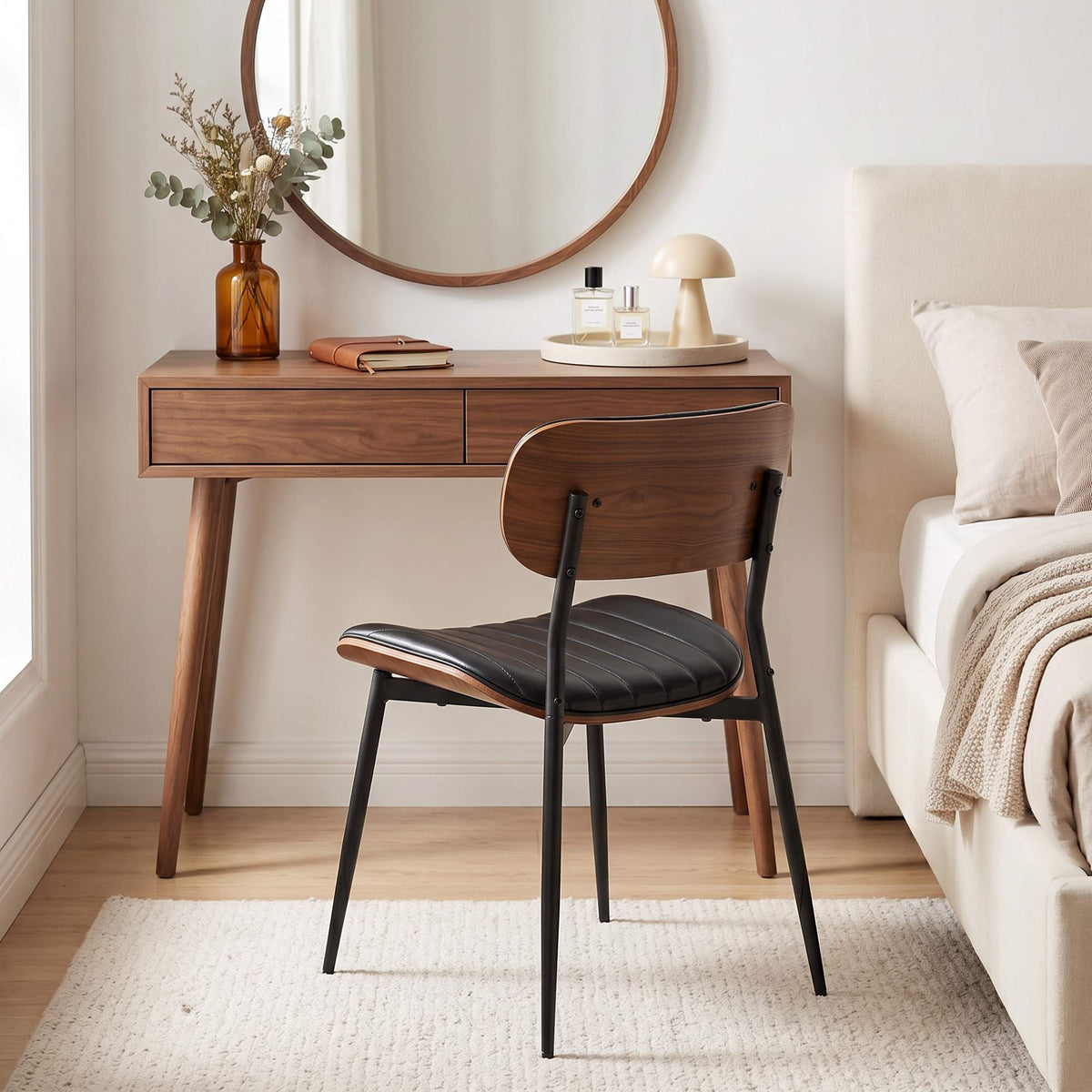 Modern Black PU Leather Dining Chairs, Set of 2