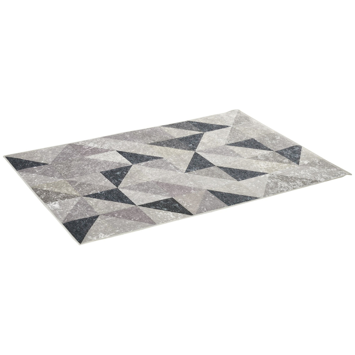 Modern Carpet 170 X 120 Cm Trend Design With Geometric Shapes, Fleece Coating, For Living Room, Kitchen, Grey+Black+White