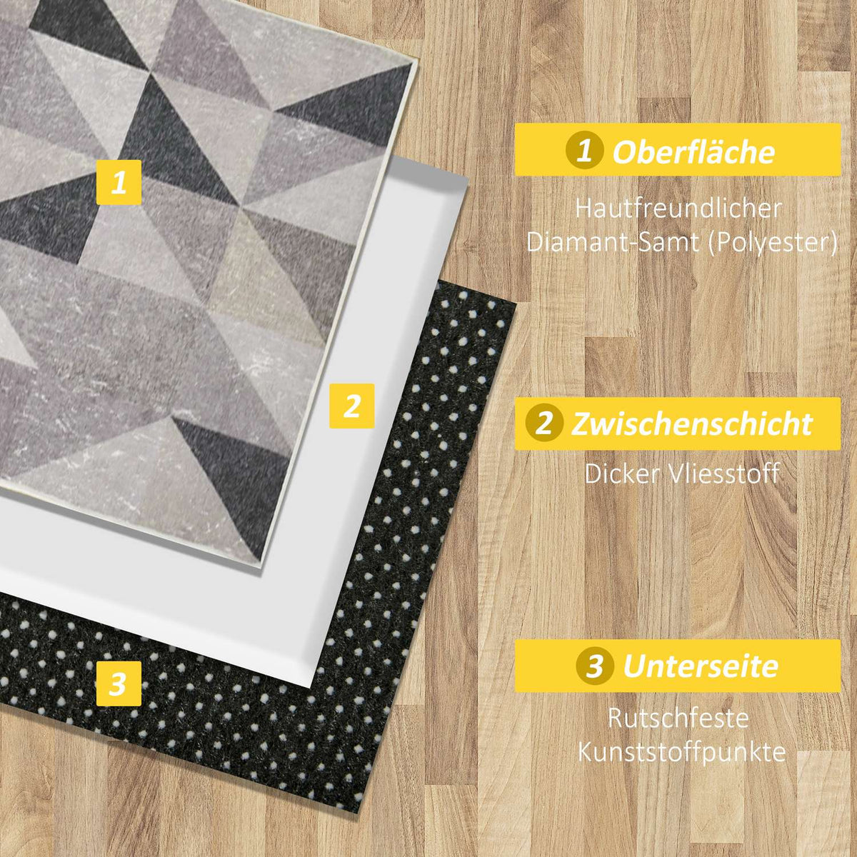 Modern Carpet 170 X 120 Cm Trend Design With Geometric Shapes, Fleece Coating, For Living Room, Kitchen, Grey+Black+White