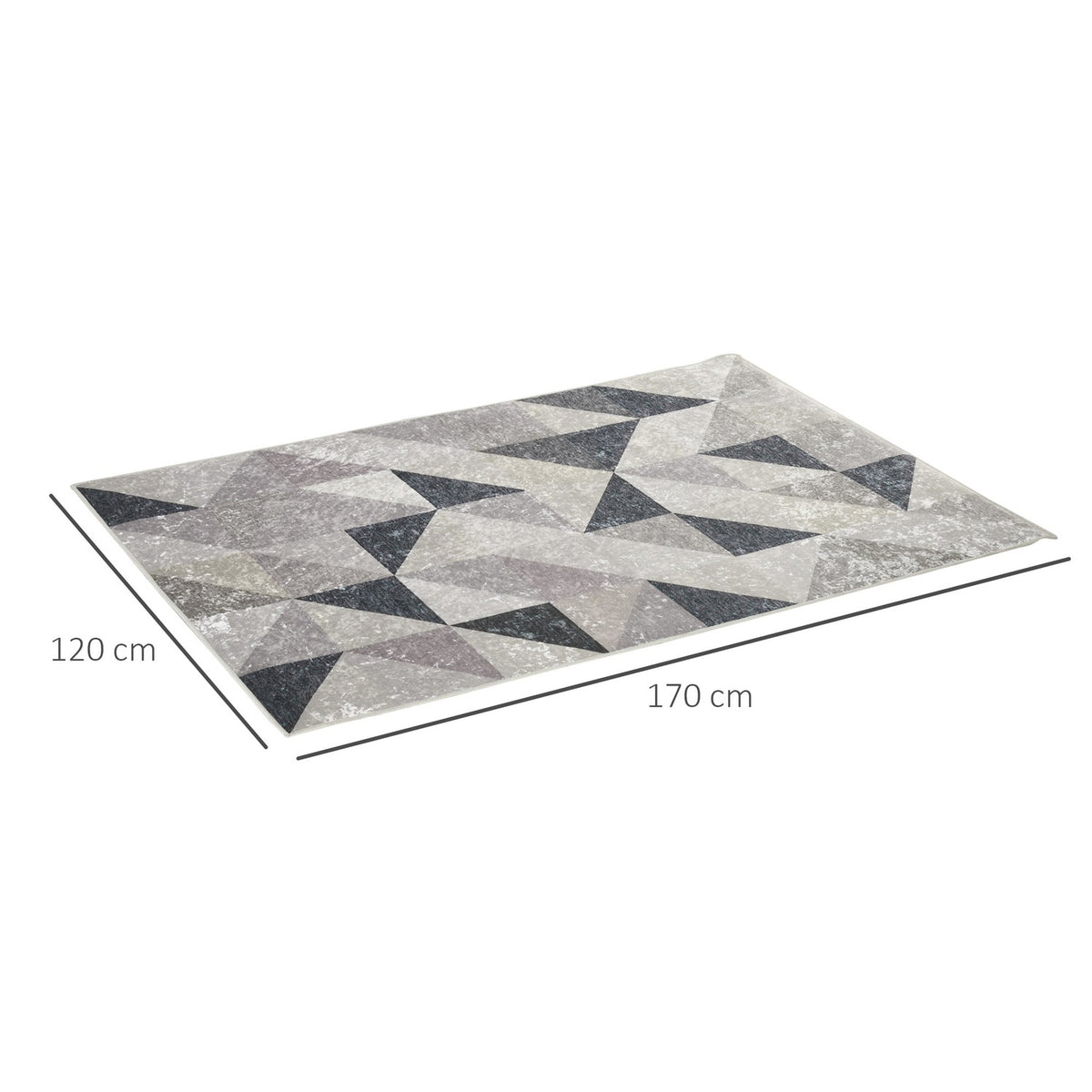 Modern Carpet 170 X 120 Cm Trend Design With Geometric Shapes, Fleece Coating, For Living Room, Kitchen, Grey+Black+White