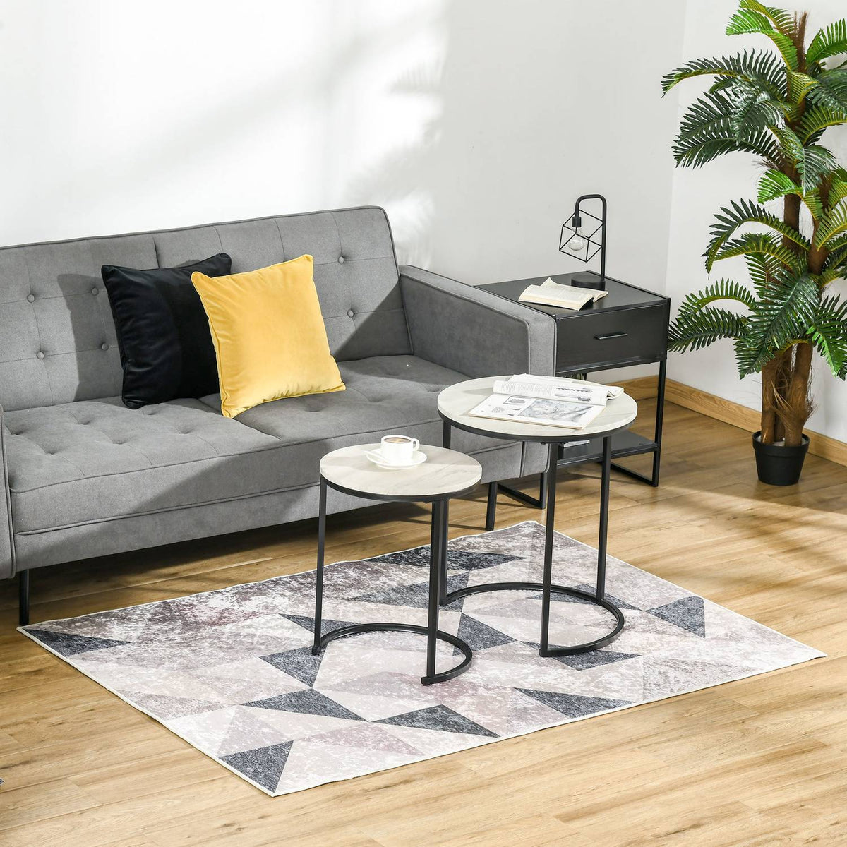 Modern Carpet 170 X 120 Cm Trend Design With Geometric Shapes, Fleece Coating, For Living Room, Kitchen, Grey+Black+White