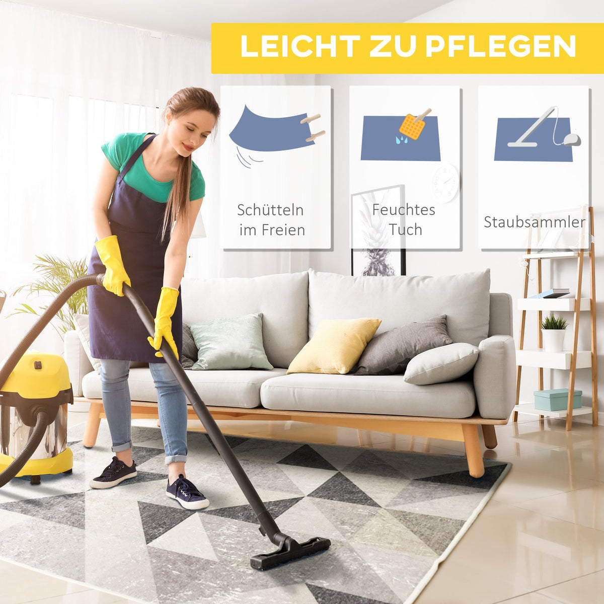 Modern Carpet 170 X 120 Cm Trend Design With Geometric Shapes, Fleece Coating, For Living Room, Kitchen, Grey+Black+White
