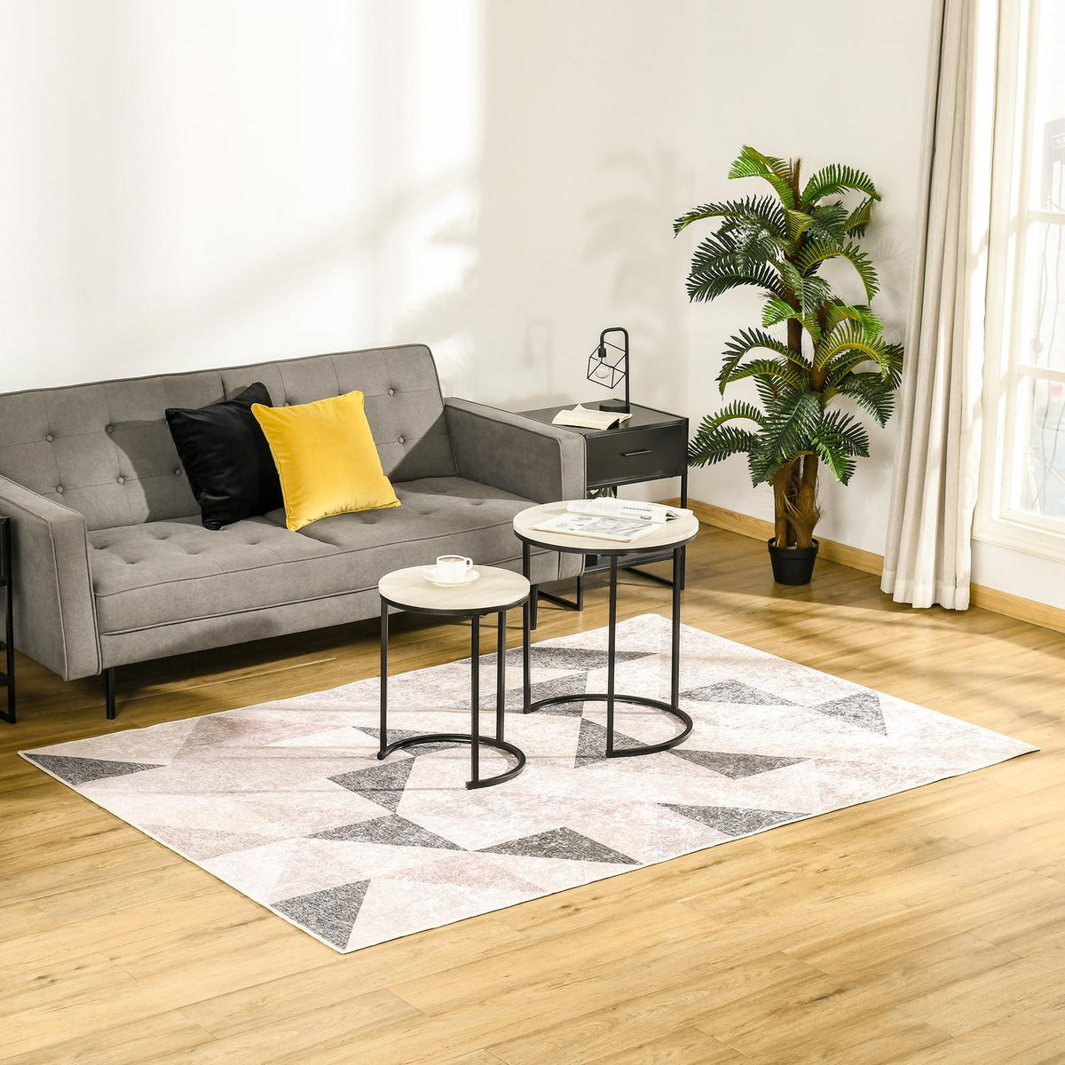Modern Carpet 230 X 160 Cm Trend Design With Geometric Shapes, For Living Room Bedroom, Non-Woven Coating, Gray + Black + White