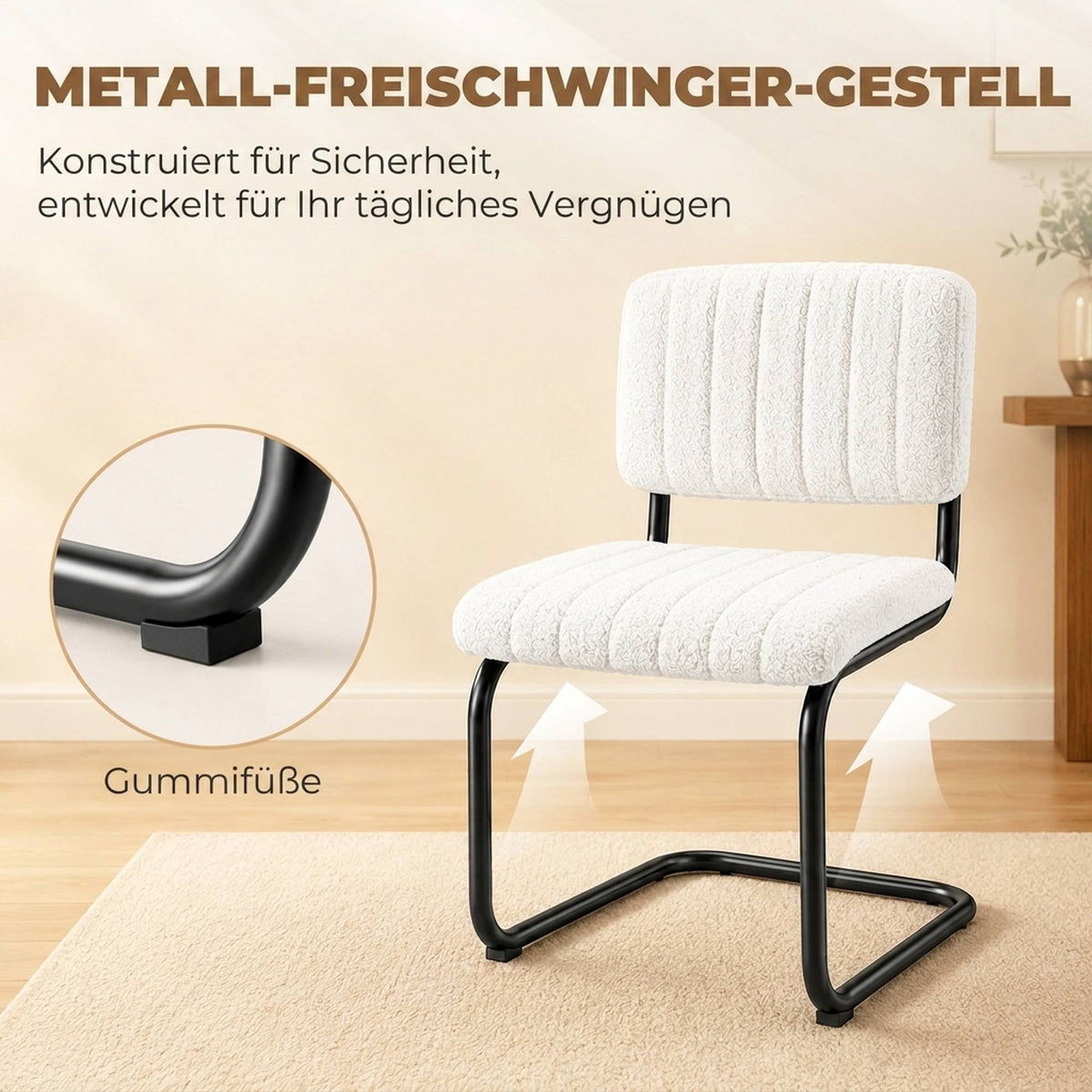 Modern Dining Chairs Set of 2, Cream Teddy Fleece