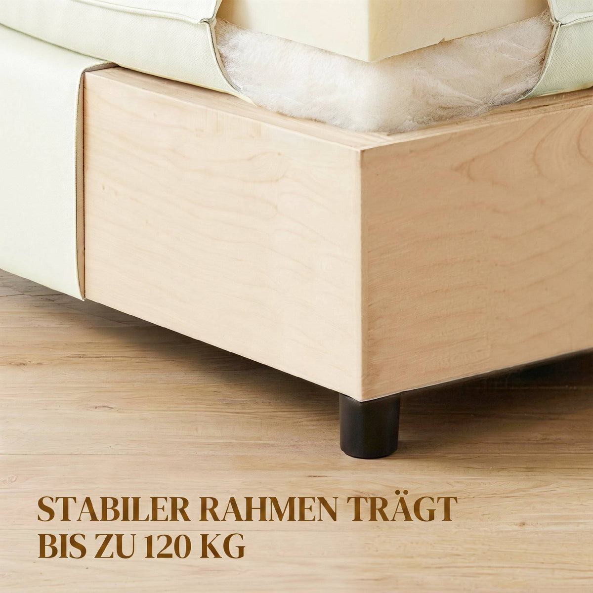 Modern Fabric Ottoman with Plastic Legs, 75 cm, Cream White