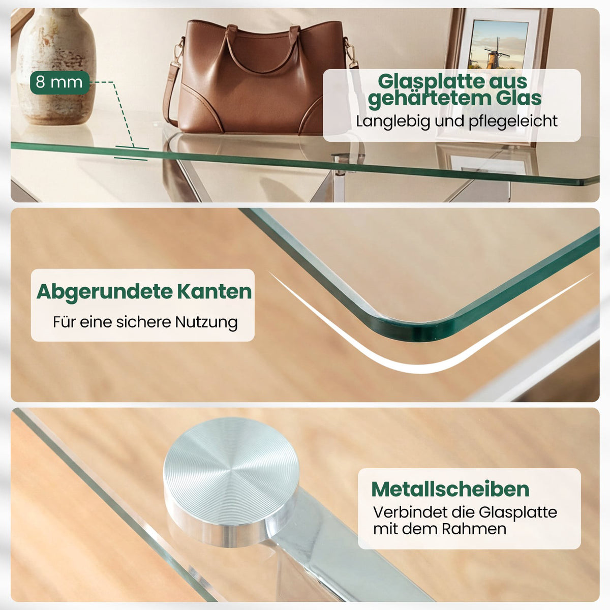 Modern Glass Console Table – Tempered Glass & Metal