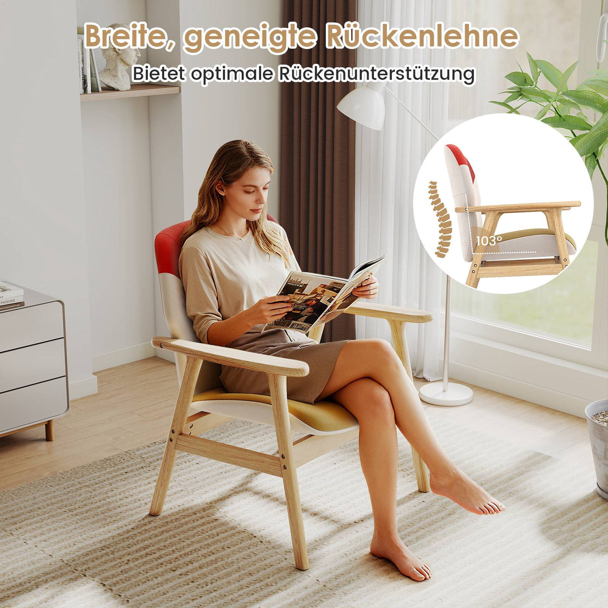 Modern Lounge Chair with Rubberwood Frame and Cushion