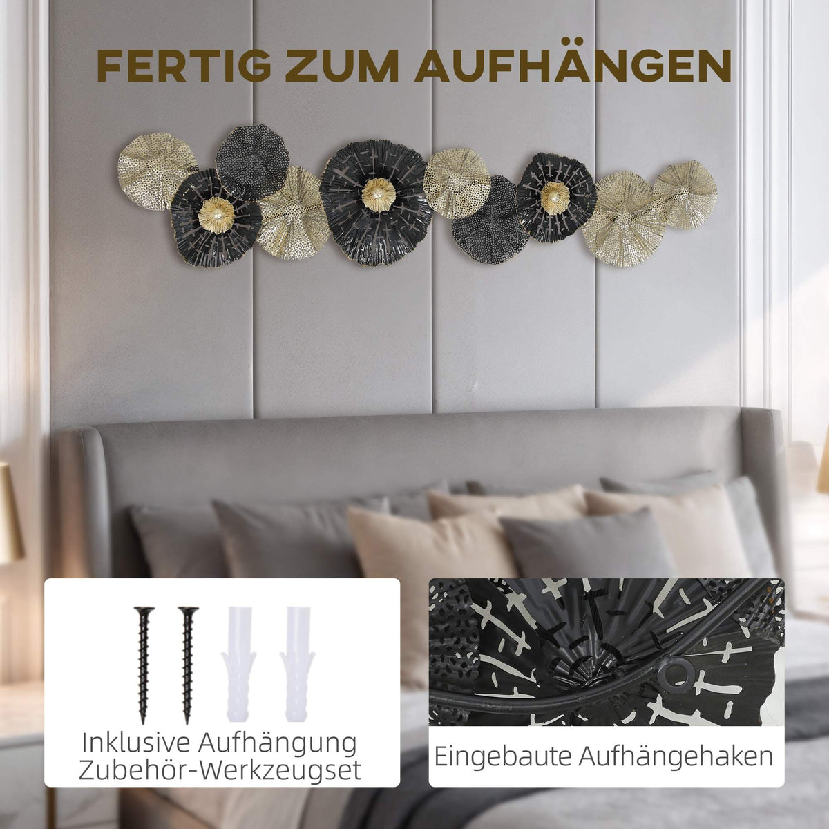 Modern Metal Wall Art – Black & Gold, 134 x 7 x 29 cm
