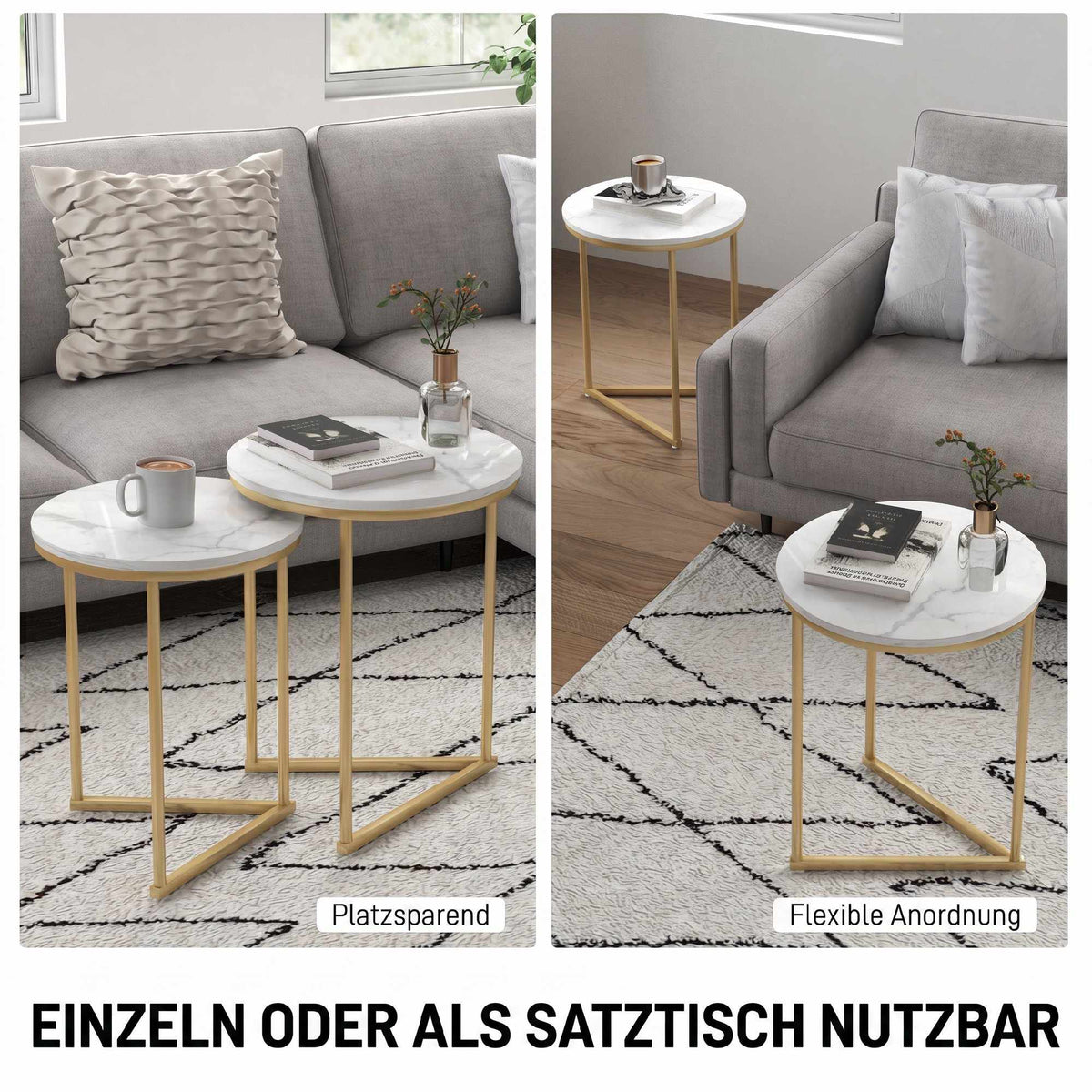 Modern Nesting Coffee Table Set with Gold Steel Legs