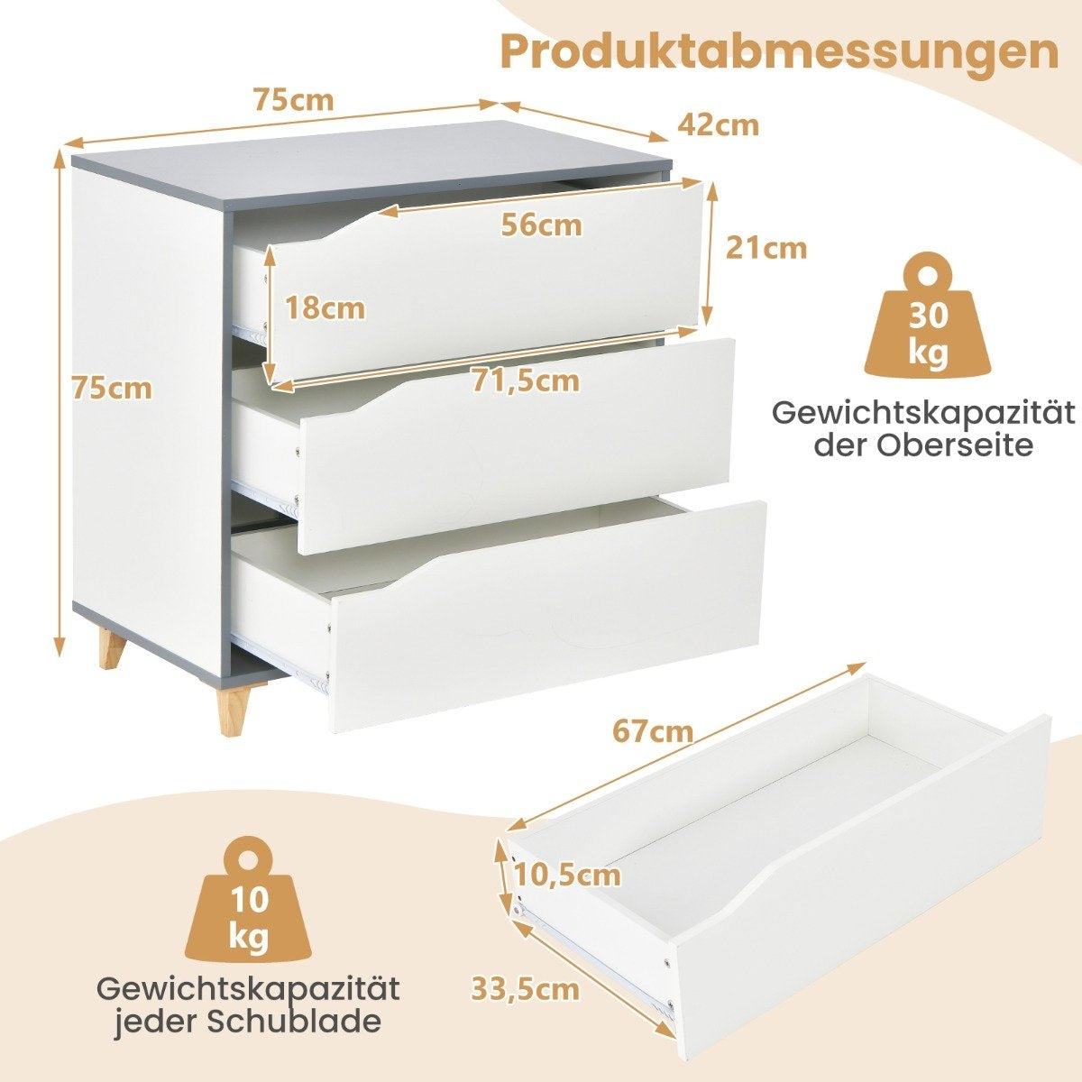 Modern chest of drawers with drawers, sideboard drawer cabinet for bedroom and wardrobe, white