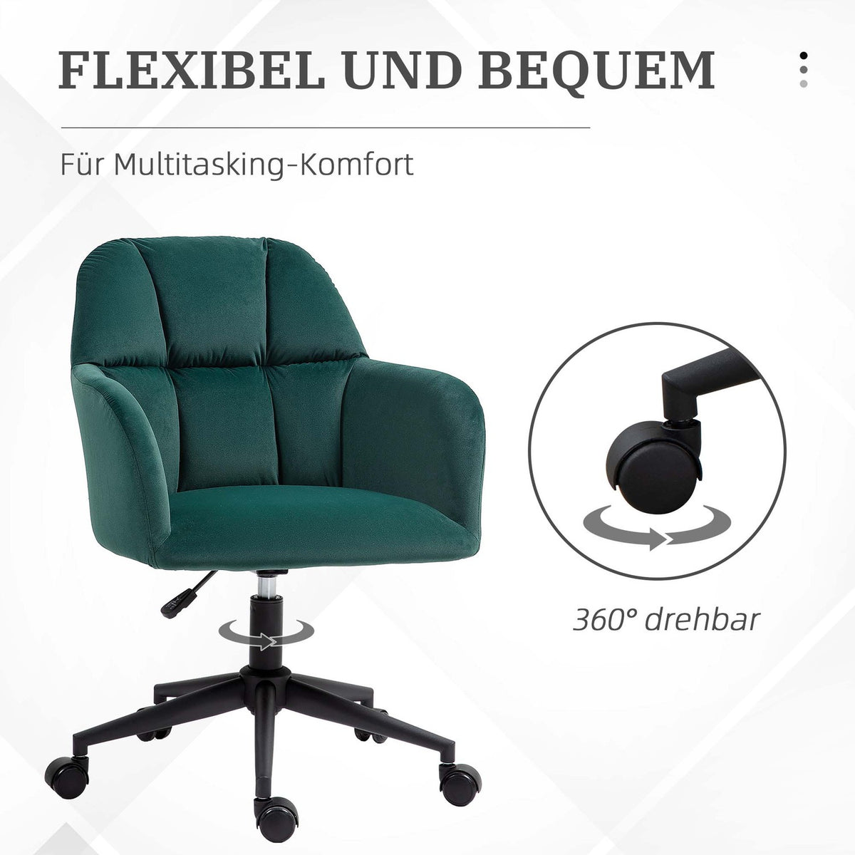 Modern office chair, height-adjustable desk chair, swivel chair living room, with armrest, velvet look, up to 120kg, green