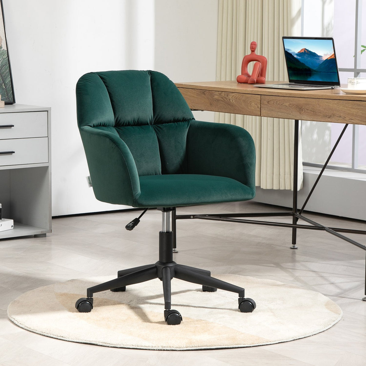 Modern office chair, height-adjustable desk chair, swivel chair living room, with armrest, velvet look, up to 120kg, green