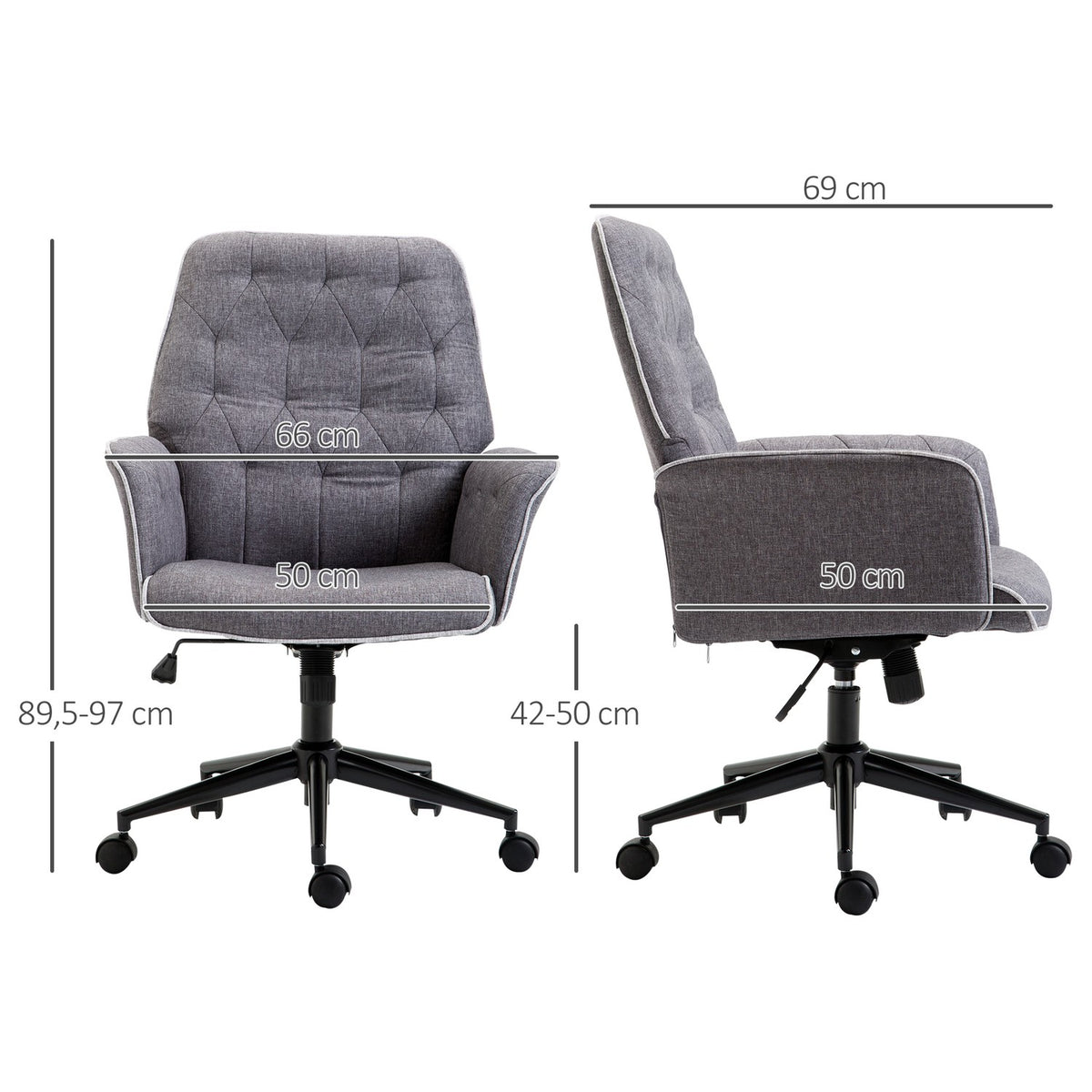 Modern office chair, height-adjustable desk chair, with rocker function, PC chair with linen look, dark gray