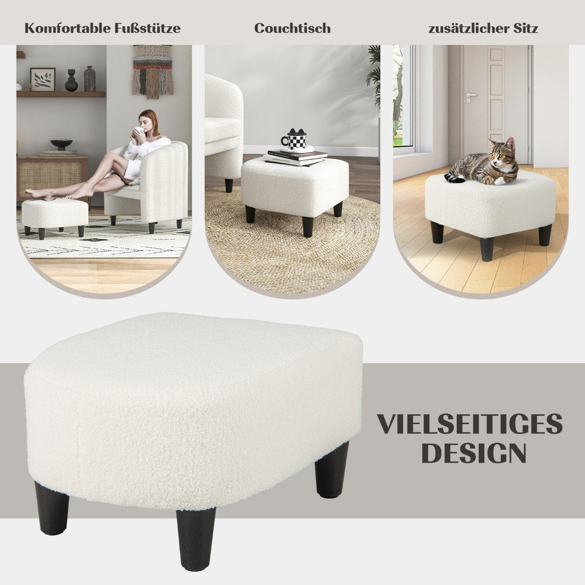 Modern round armchair with ottoman upholstered club chair with footrest beige
