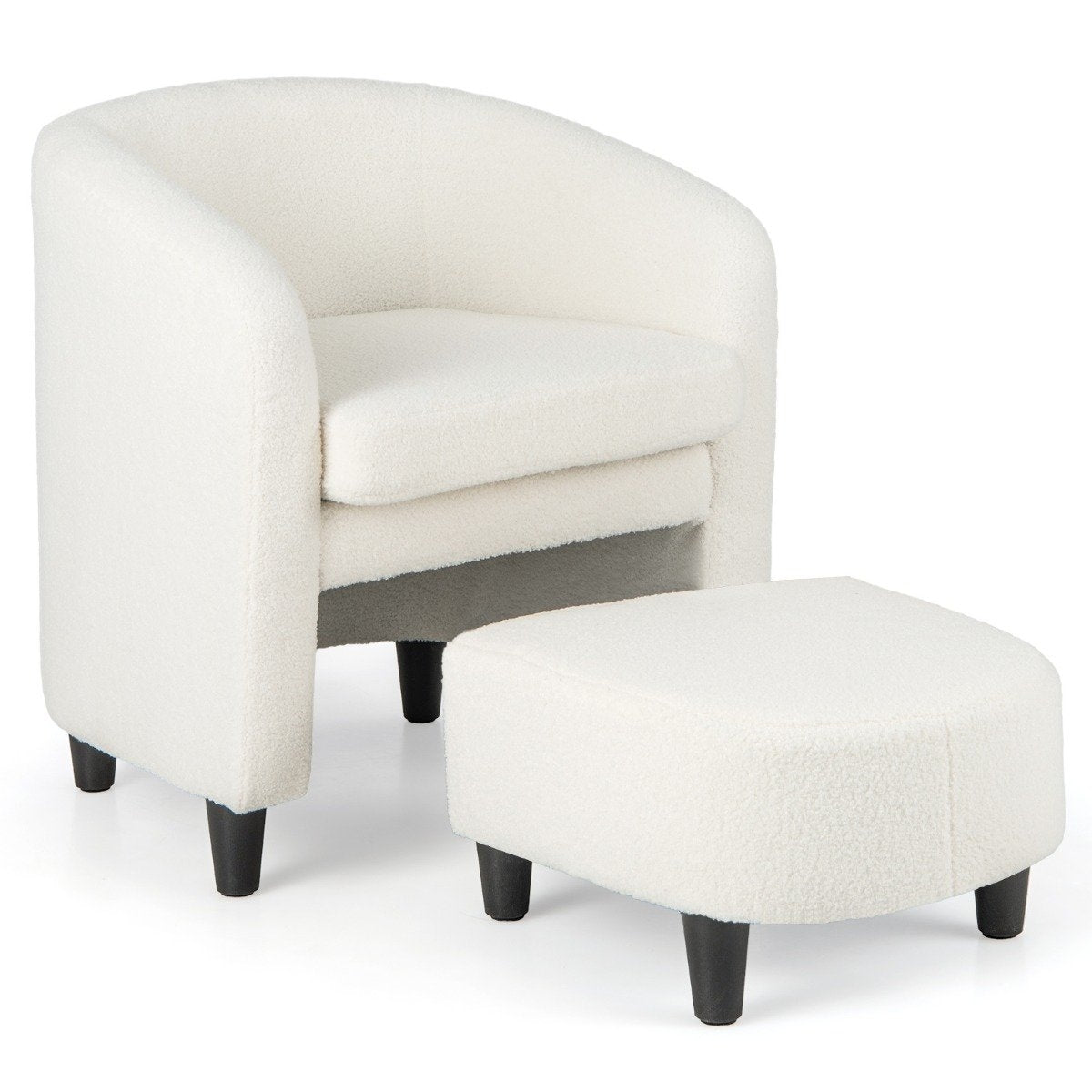 Modern round armchair with ottoman upholstered club chair with footrest beige