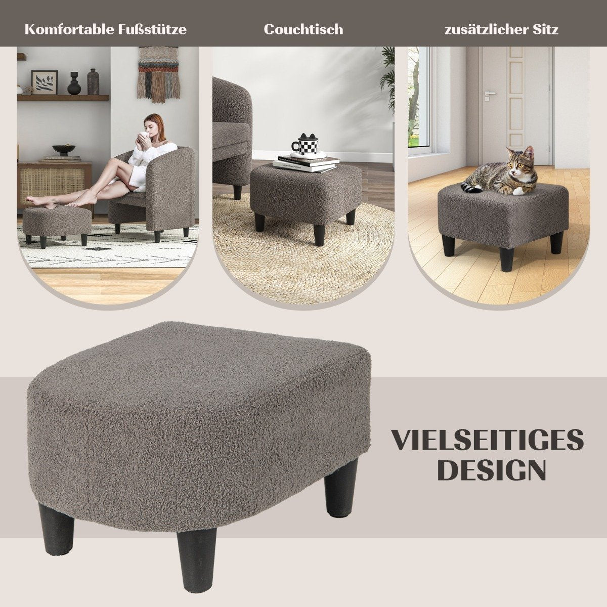 Modern round armchair with ottoman upholstered club chair with footrest gray